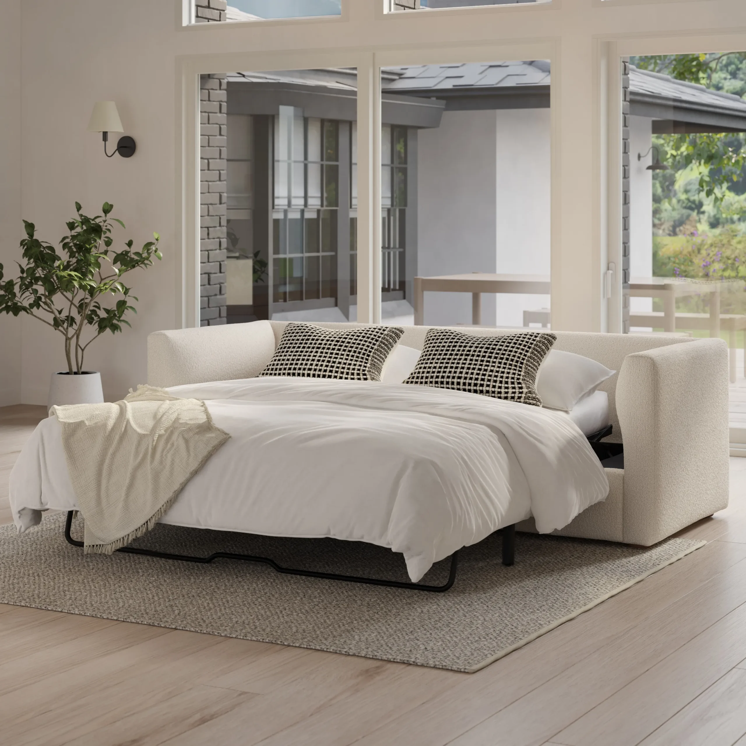 Marina 90_ Sofa Bed - Ivory Wool Bouclé - Image 2
