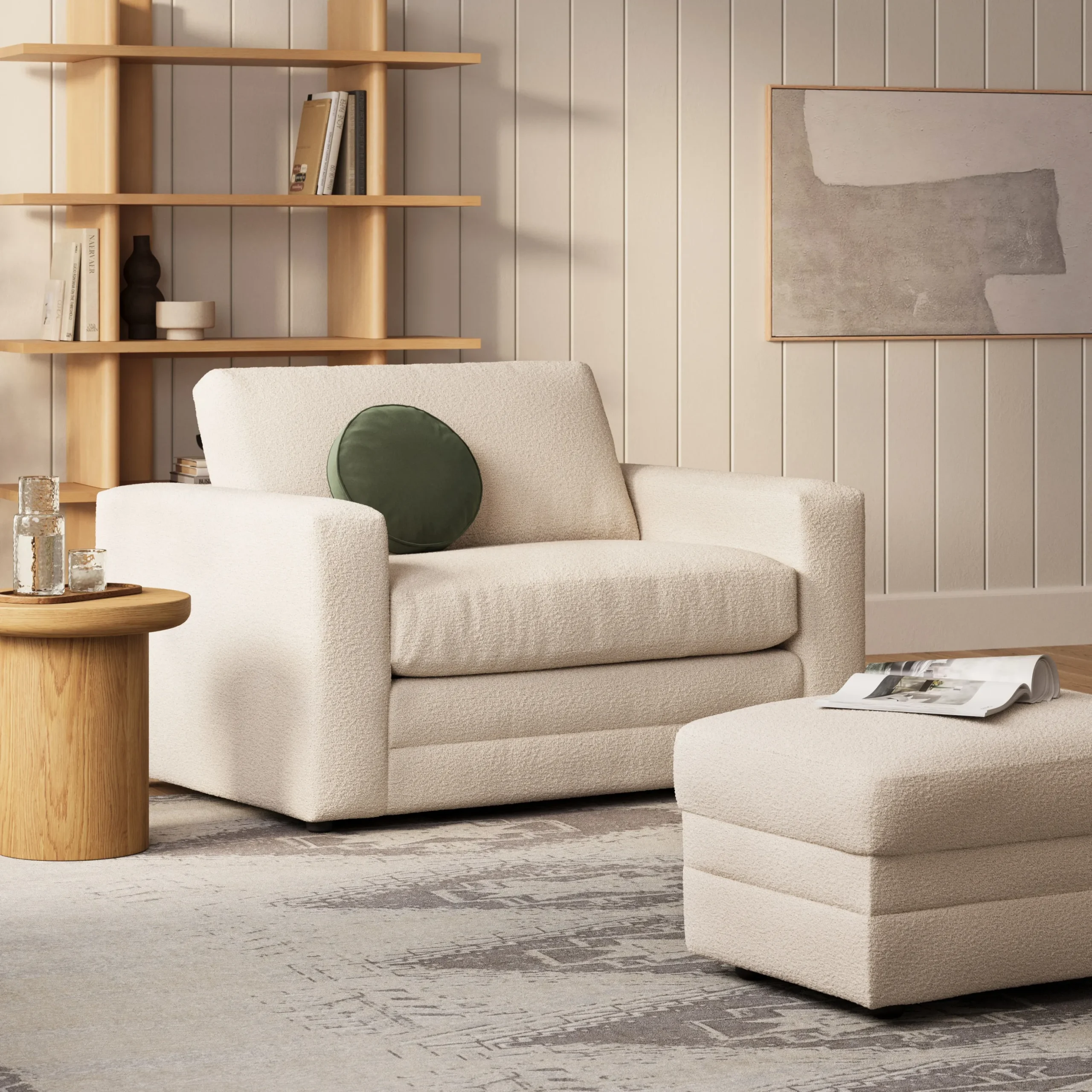 Riley 57.5_ Sleeper Chair - Ivory Wool Bouclé