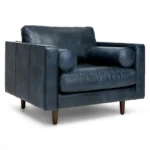 Sven 42_ Tufted Leather Lounge Chair - Oxford Blue
