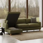 Vati 114_ Left Storage Sleeper Sectional - Natural Oak and Napa Moss