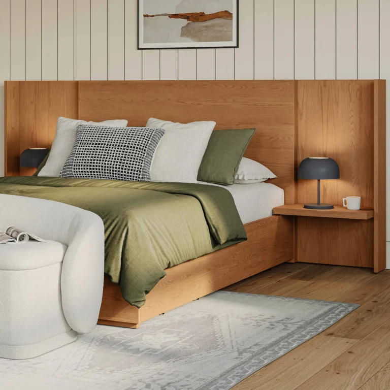 Leif Queen Storage Bed with Nightstands Set - Smoked Oak