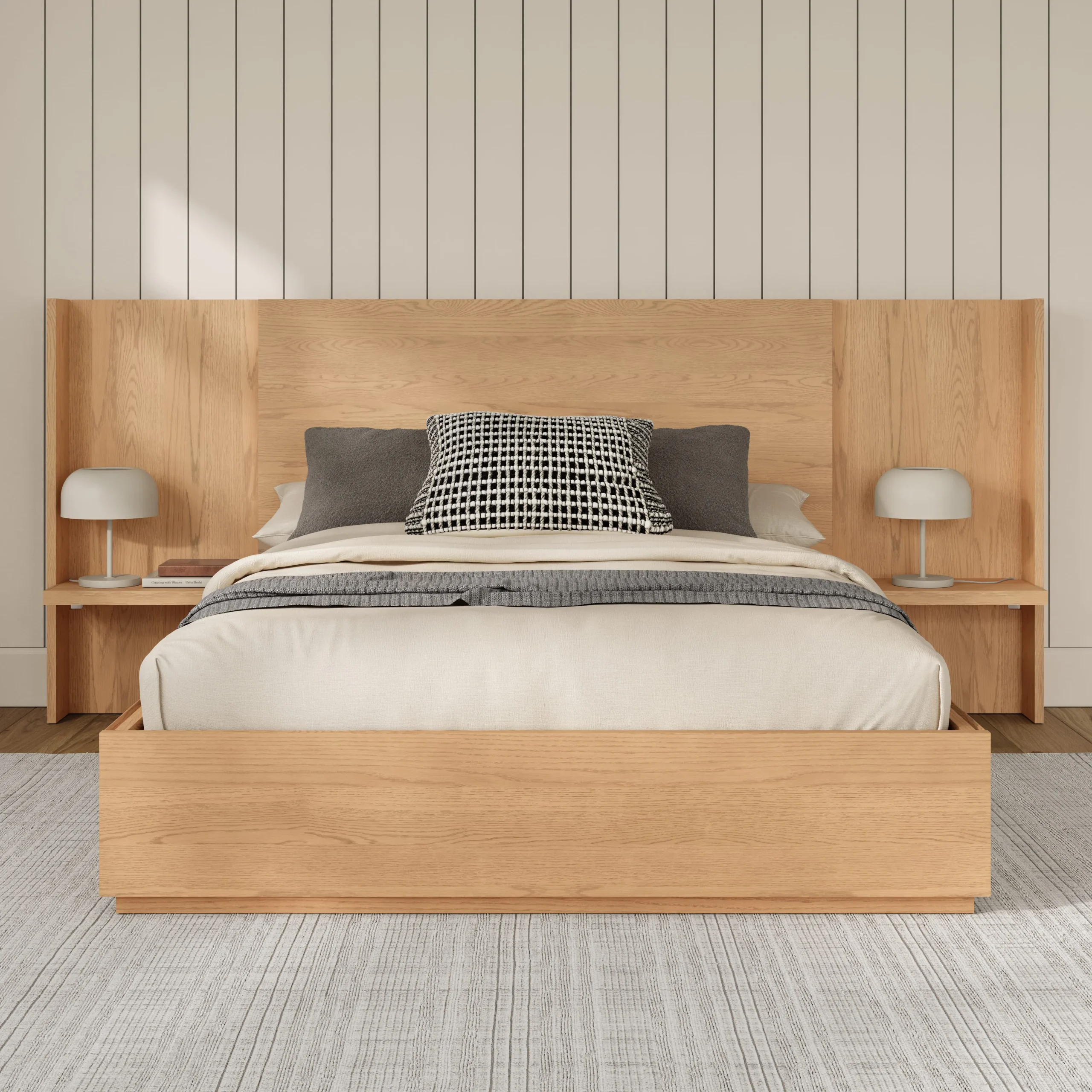 Leif Queen Storage Bed with Nightstands Set - White Oak