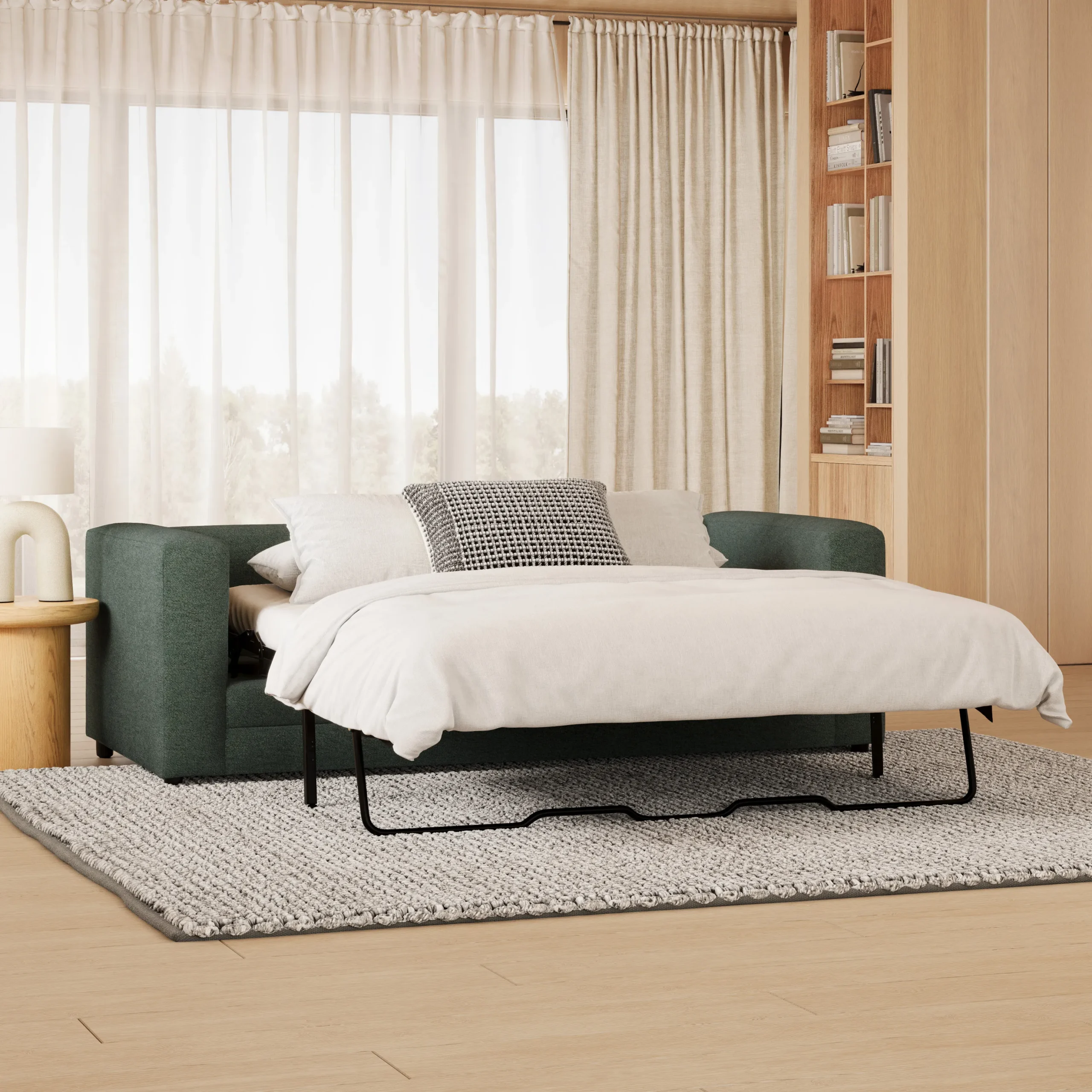 Riley 84_ Sofa Bed - Green Wool Bouclé - Image 2