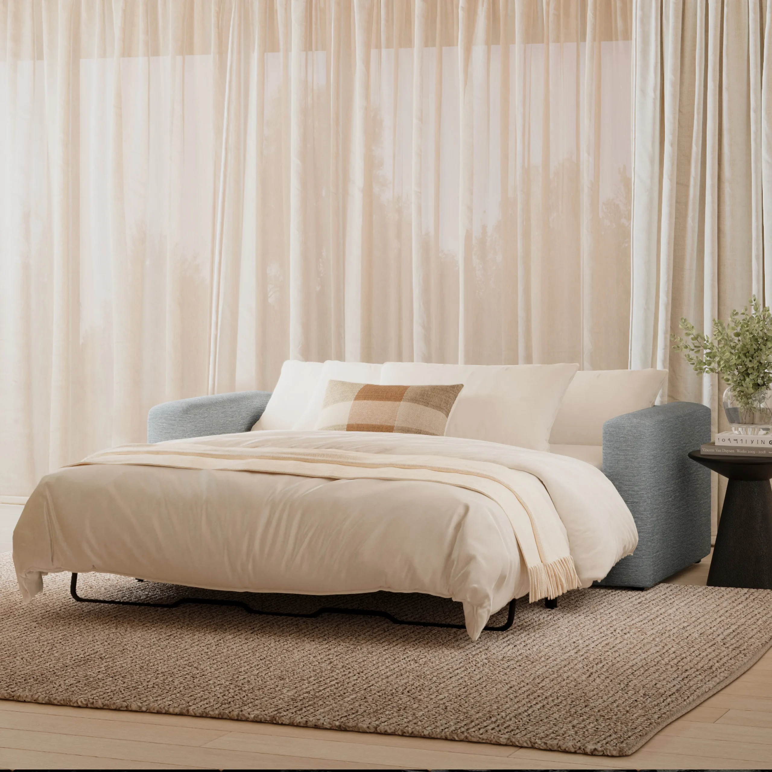Riley 84_ Sofa Bed - Silver Light Blue - Image 2