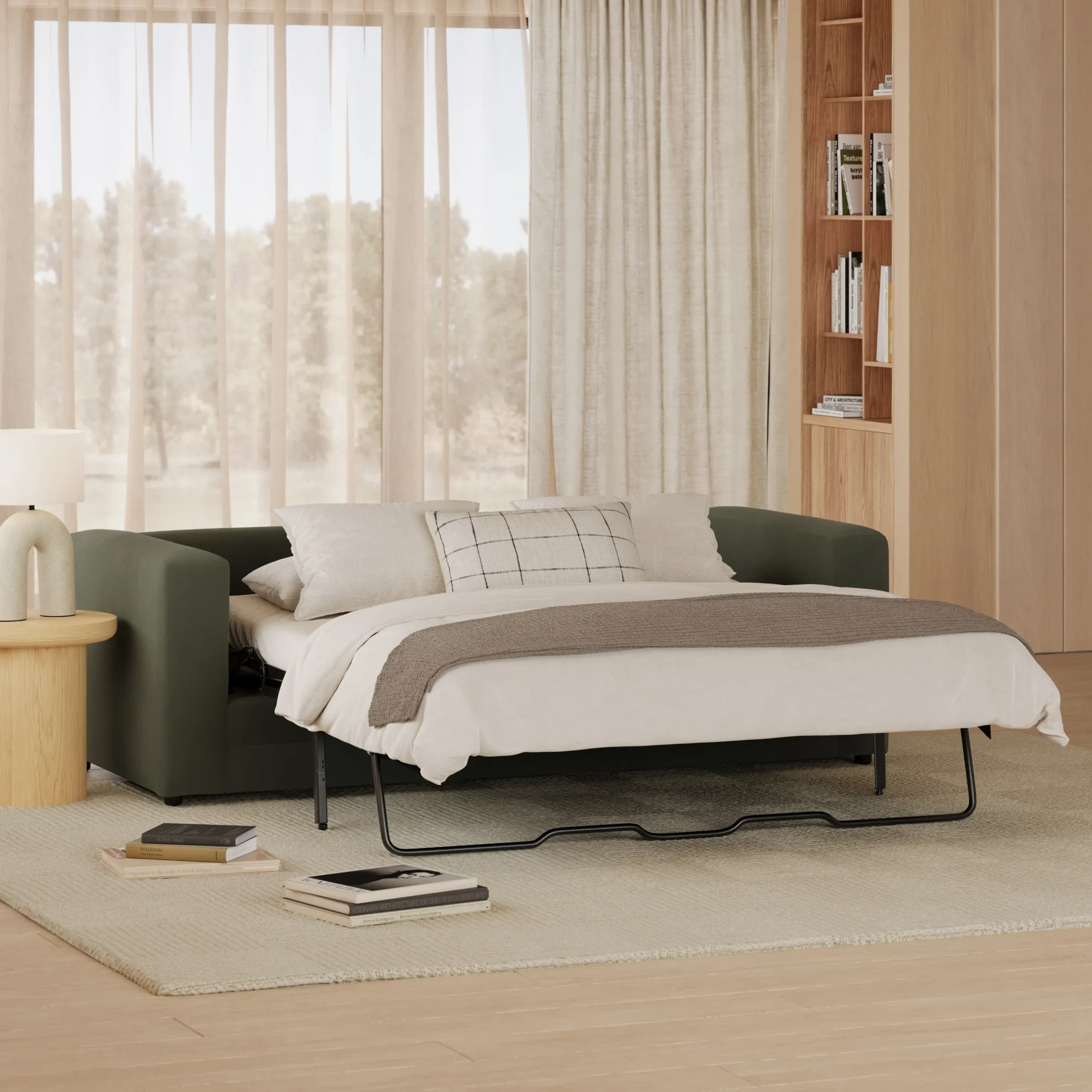 Riley 84_ Velvet Sofa Bed - Hale Fir Green - Image 2
