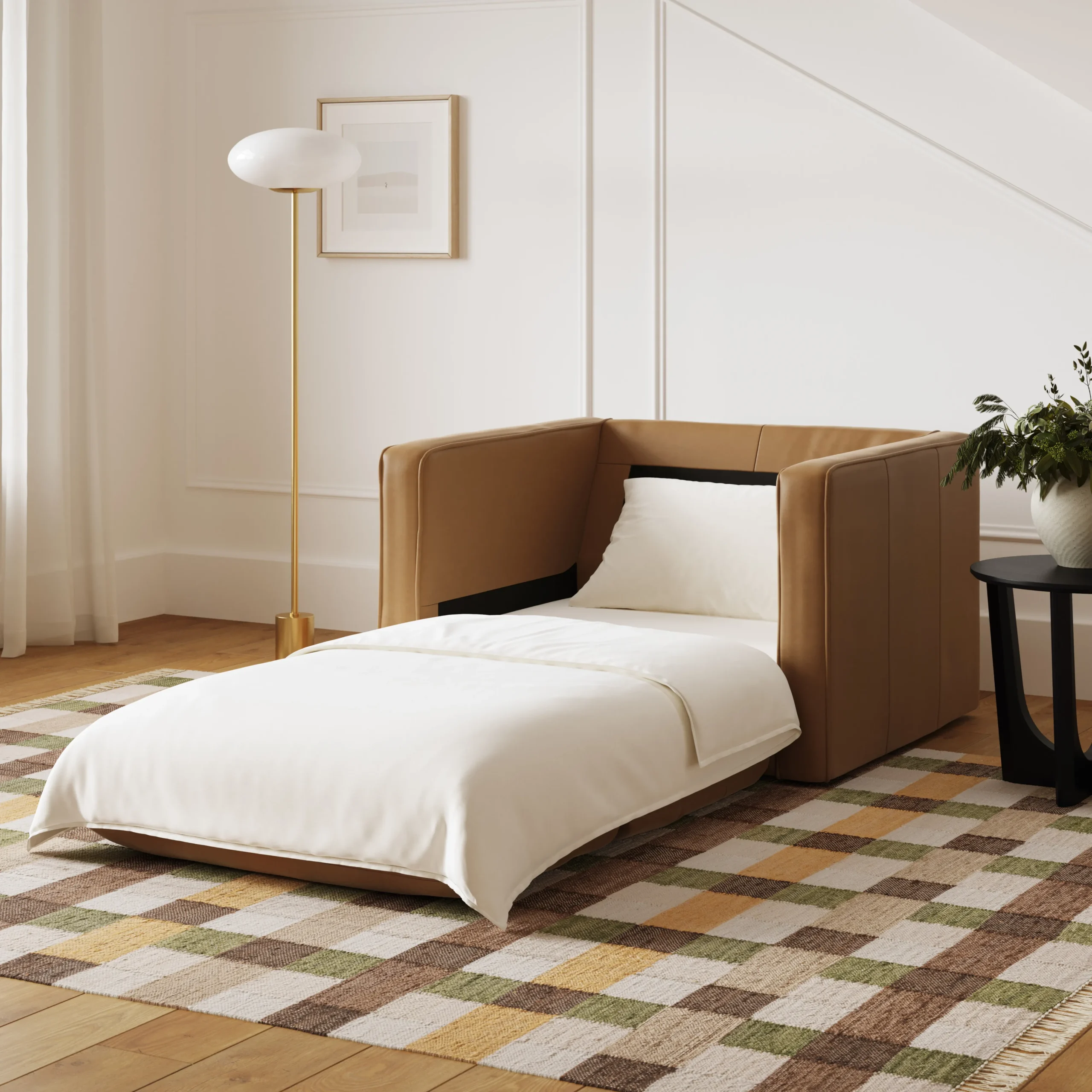 Sven 45.5_ Tufted Leather Sleeper Chair - Charme Tan - Image 2