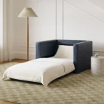 Sven 45.5_ Tufted Leather Sleeper Chair - Oxford Blue