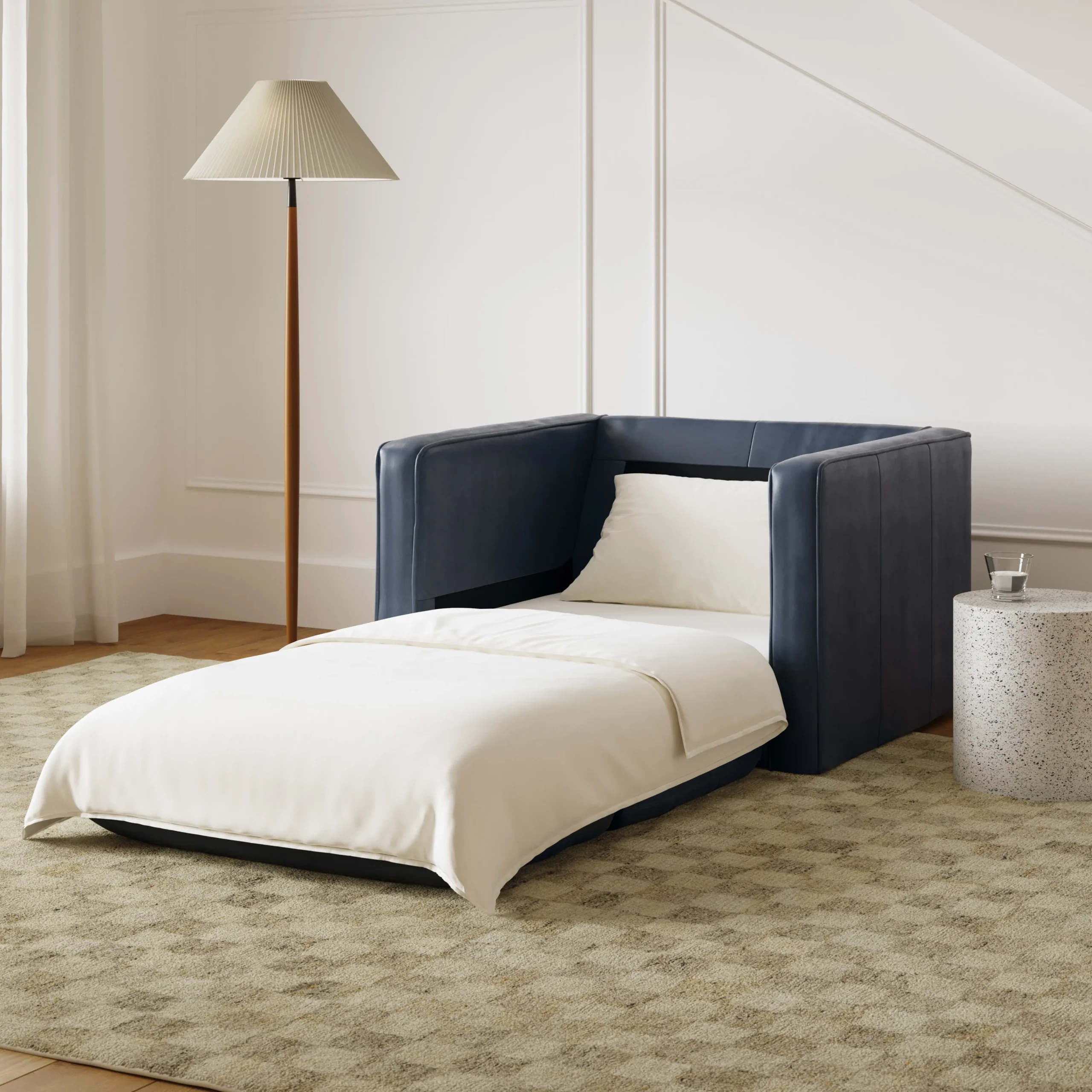 Sven 45.5_ Tufted Leather Sleeper Chair - Oxford Blue - Image 2