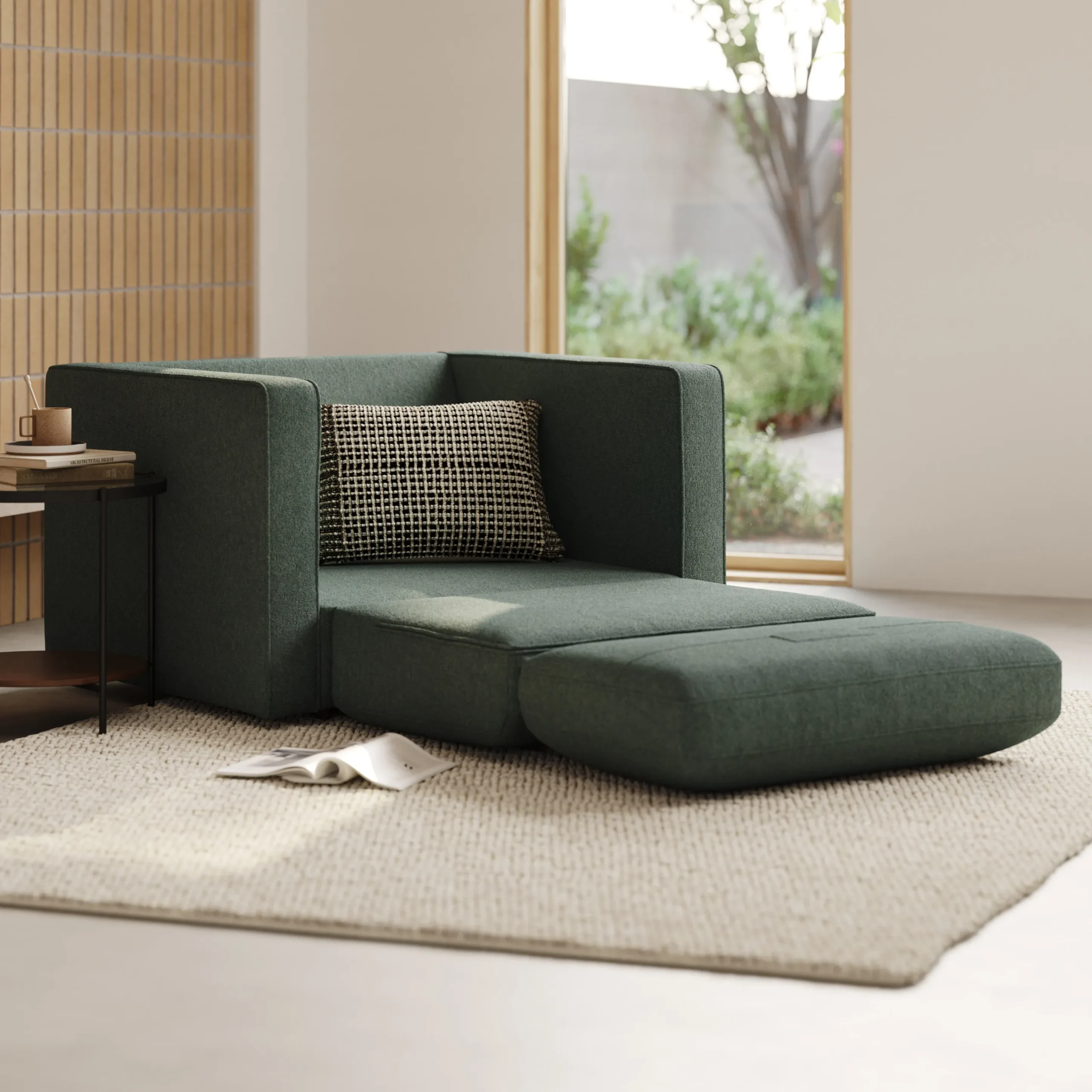 Sven 45.5_ Tufted Sleeper Chair - Green Wool Bouclé - Image 2