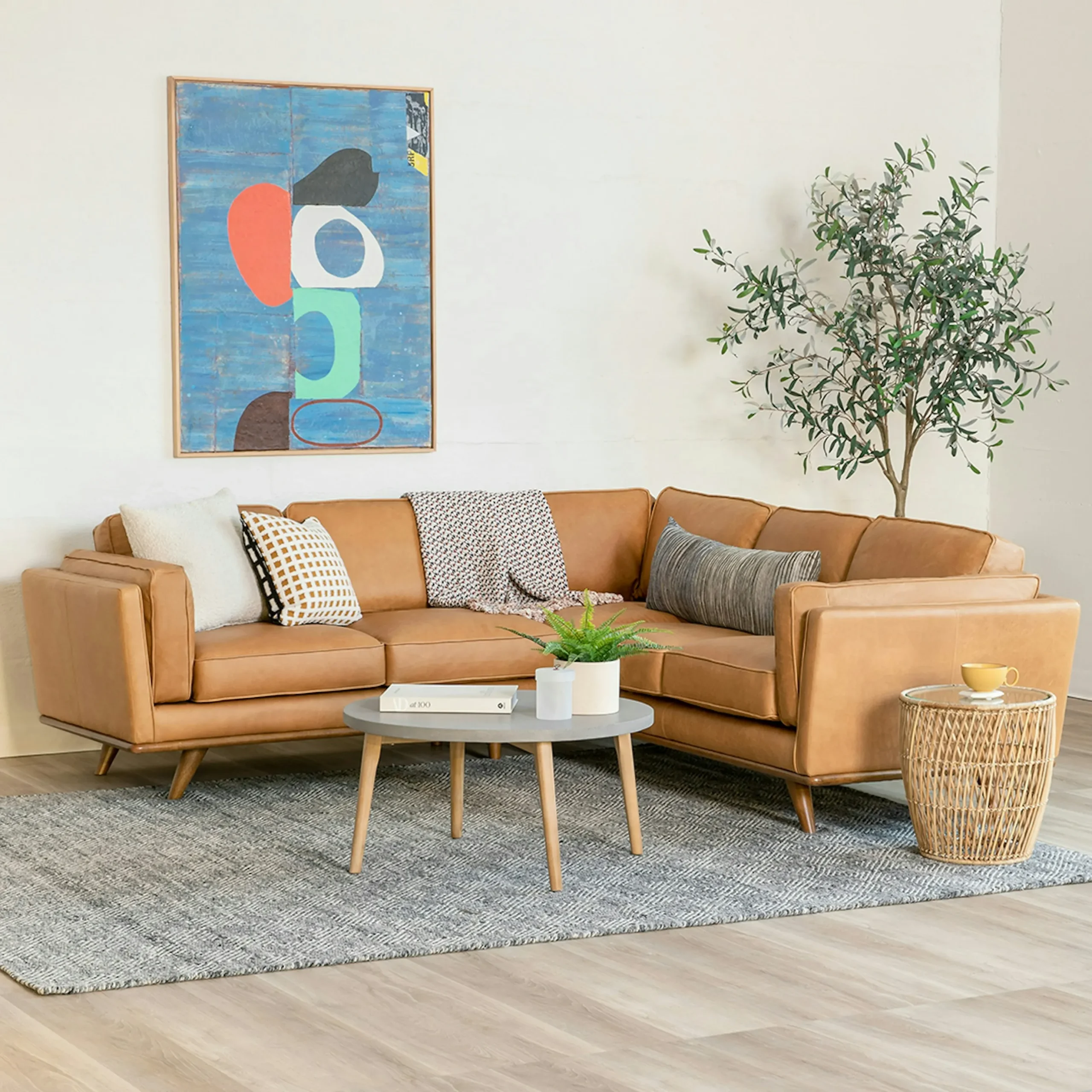 Timber 93_ Leather Corner Sectional - Charme Tan - Image 3