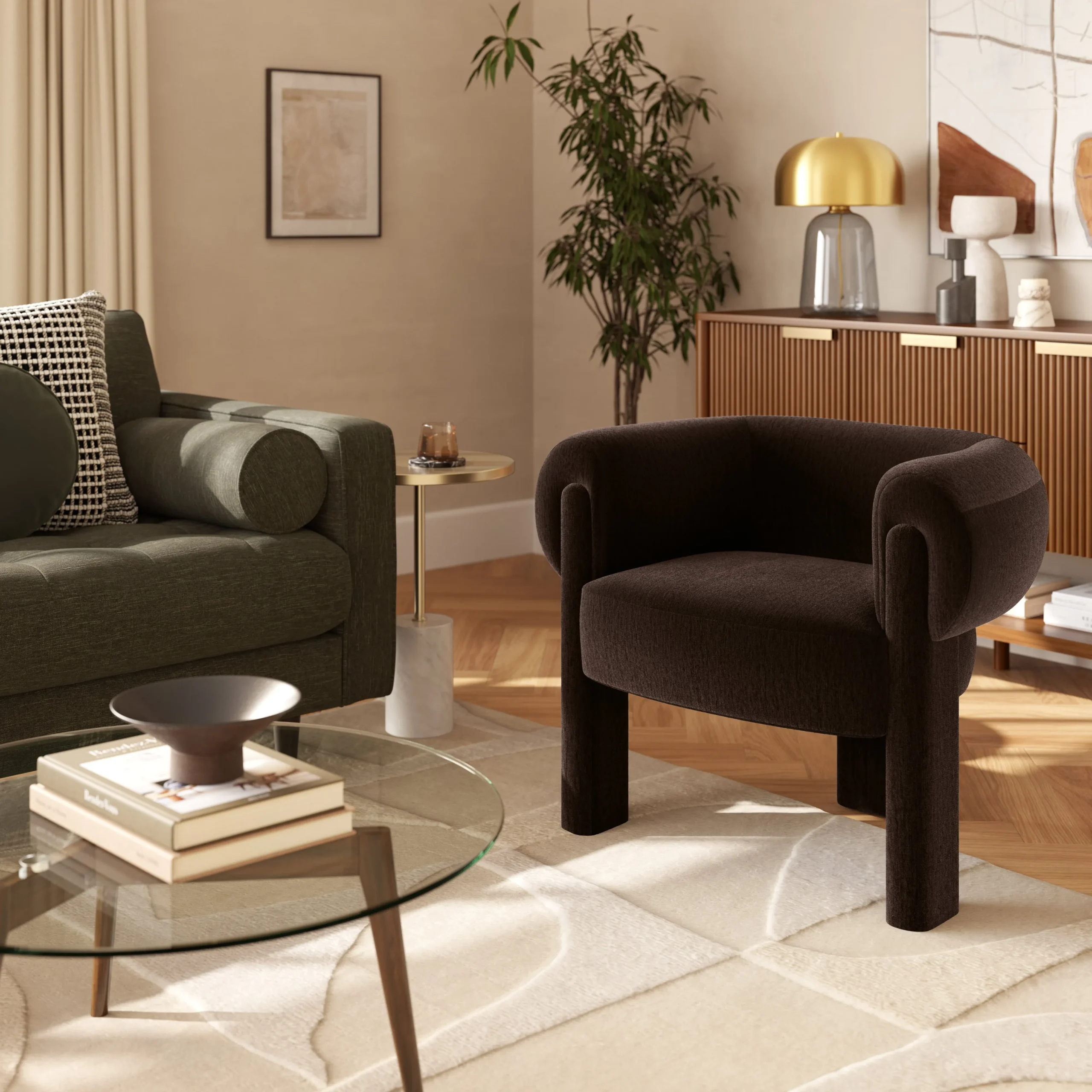 Everse 33.5_ Velvet Lounge Chair - Melange Espresso - Image 7