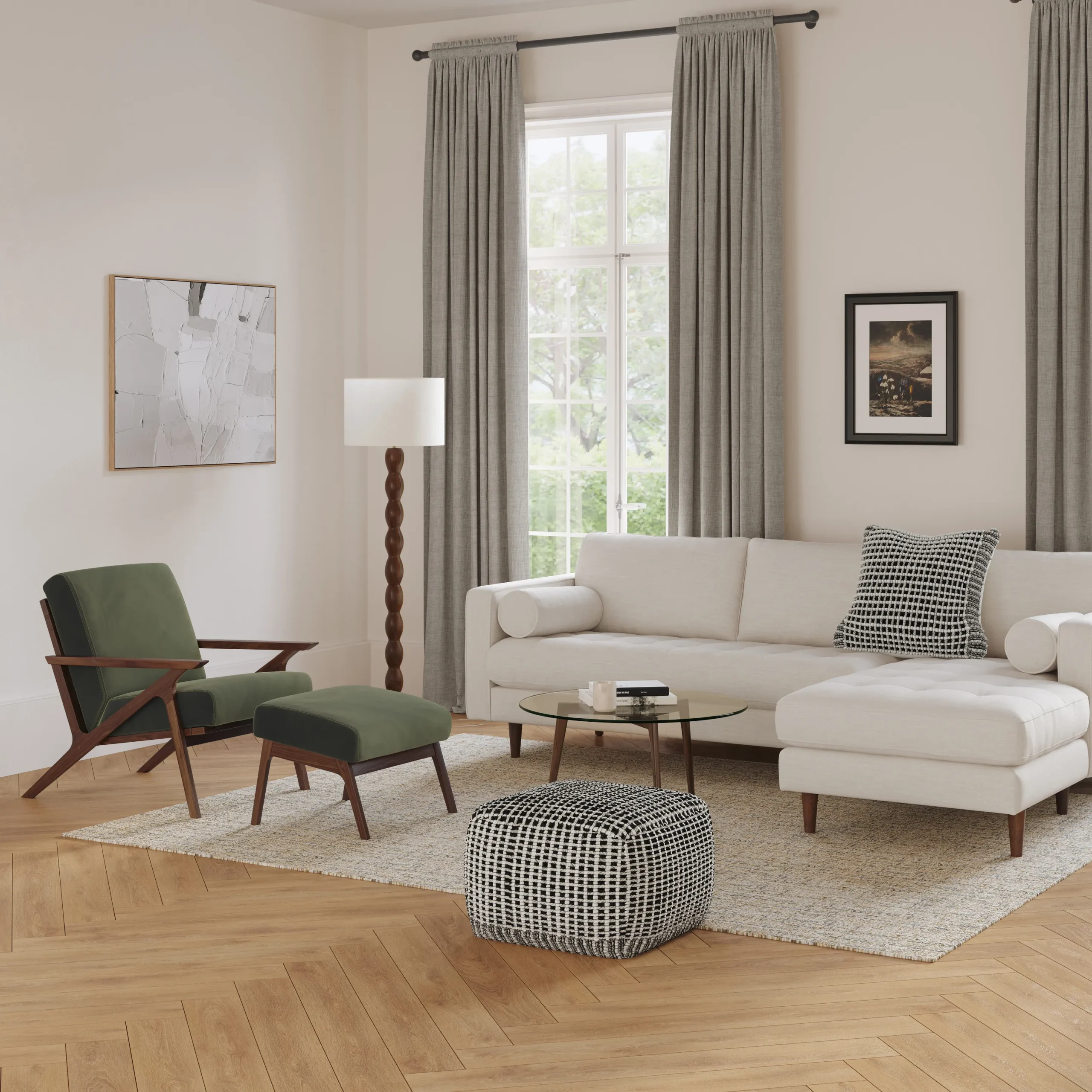 Otio 22_ Velvet Ottoman - Walnut and Hale Fir Green