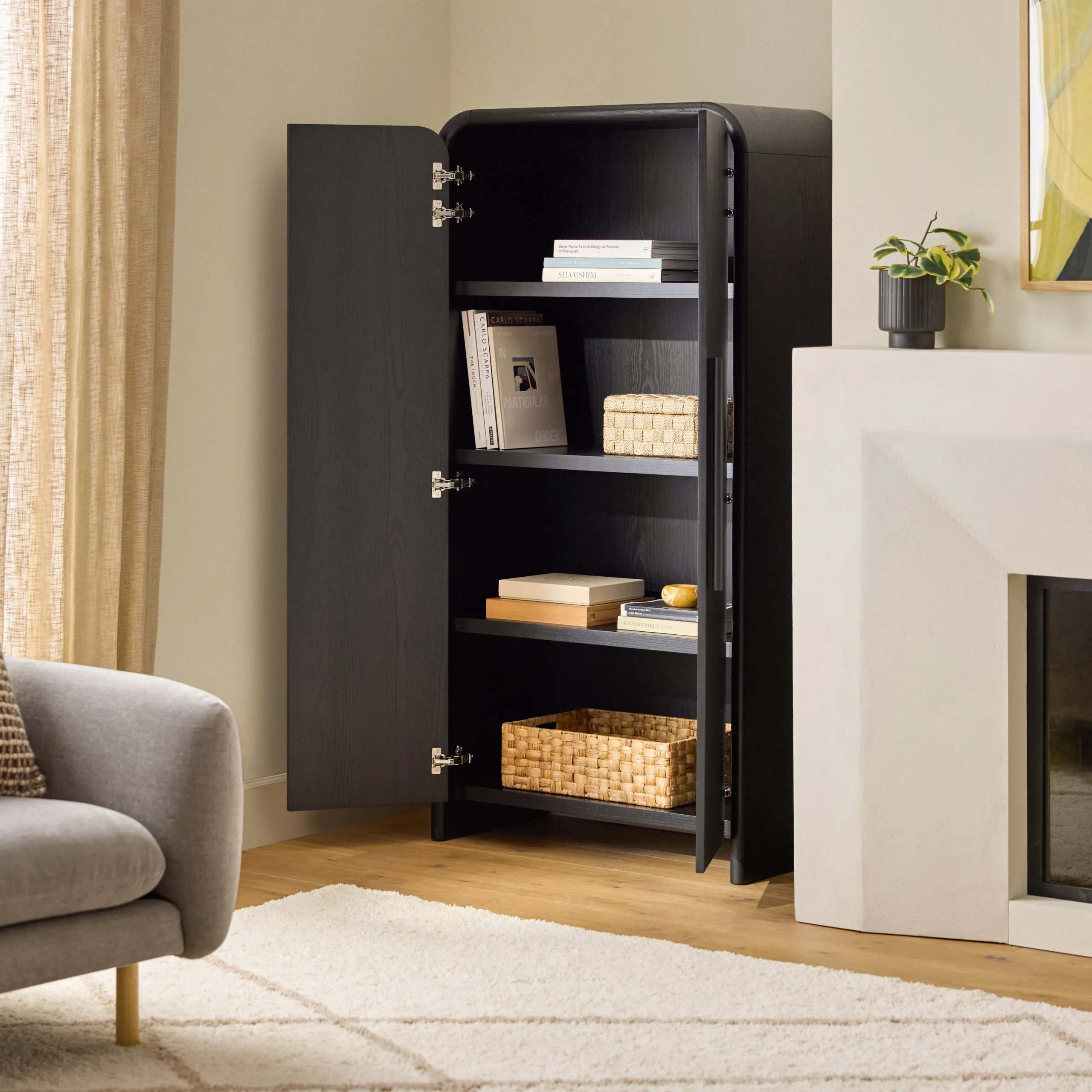 Faydra 35.5_ Enclosed Bookcase - Black - Image 3
