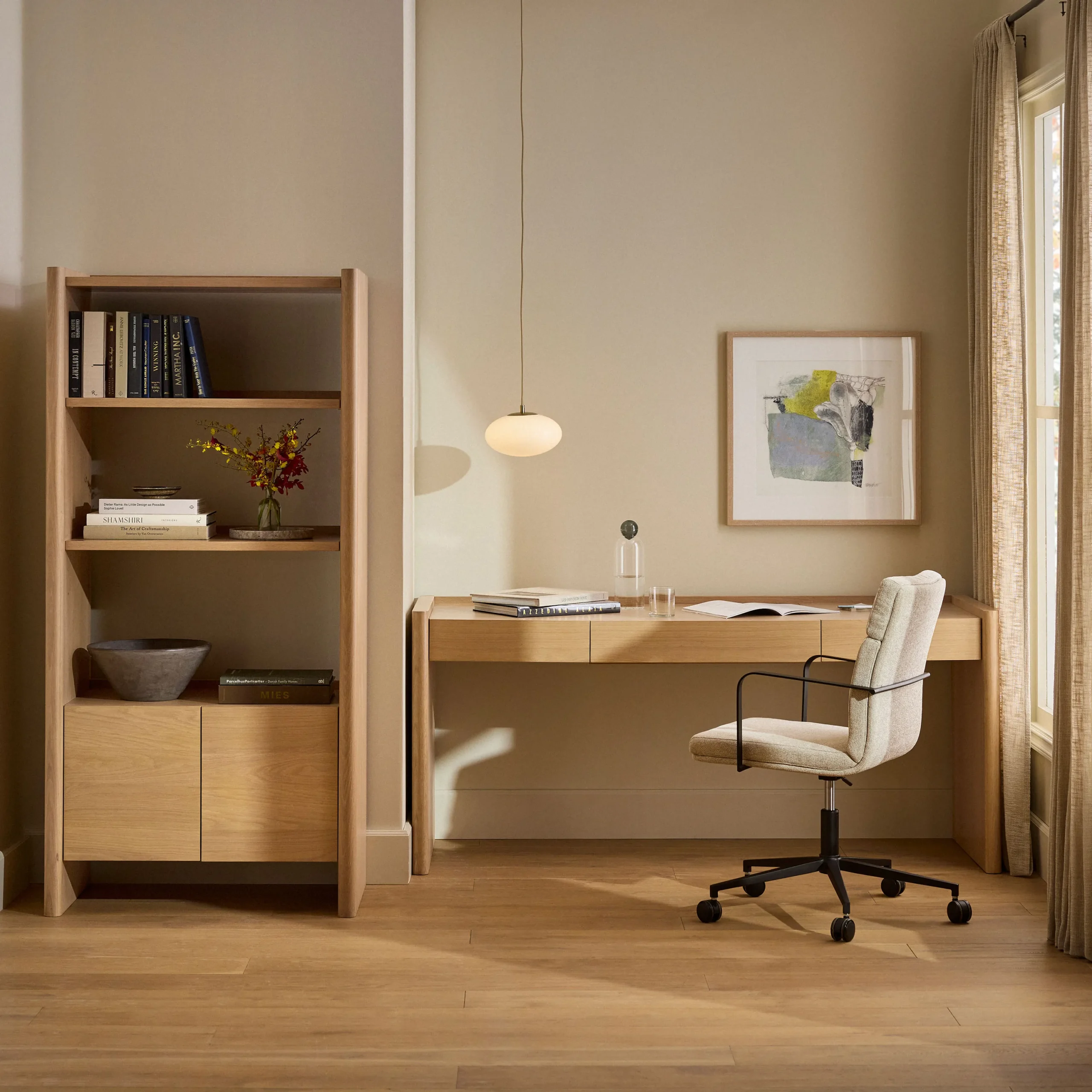 Torme 34_ Bookcase with Storage, Tall - White Oak - Image 3