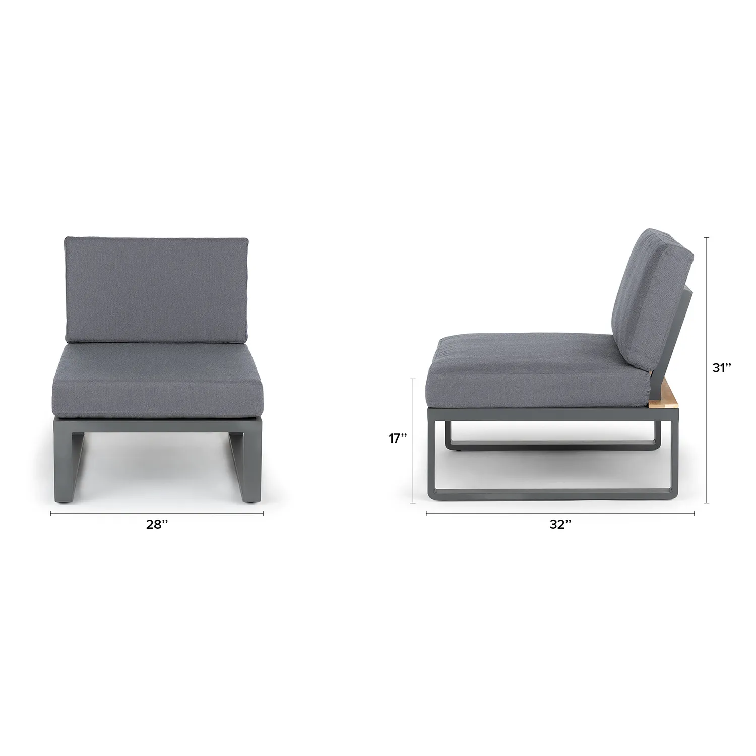 Kezia 28_ Outdoor Armless Chair Module - Whale Gray - Image 2