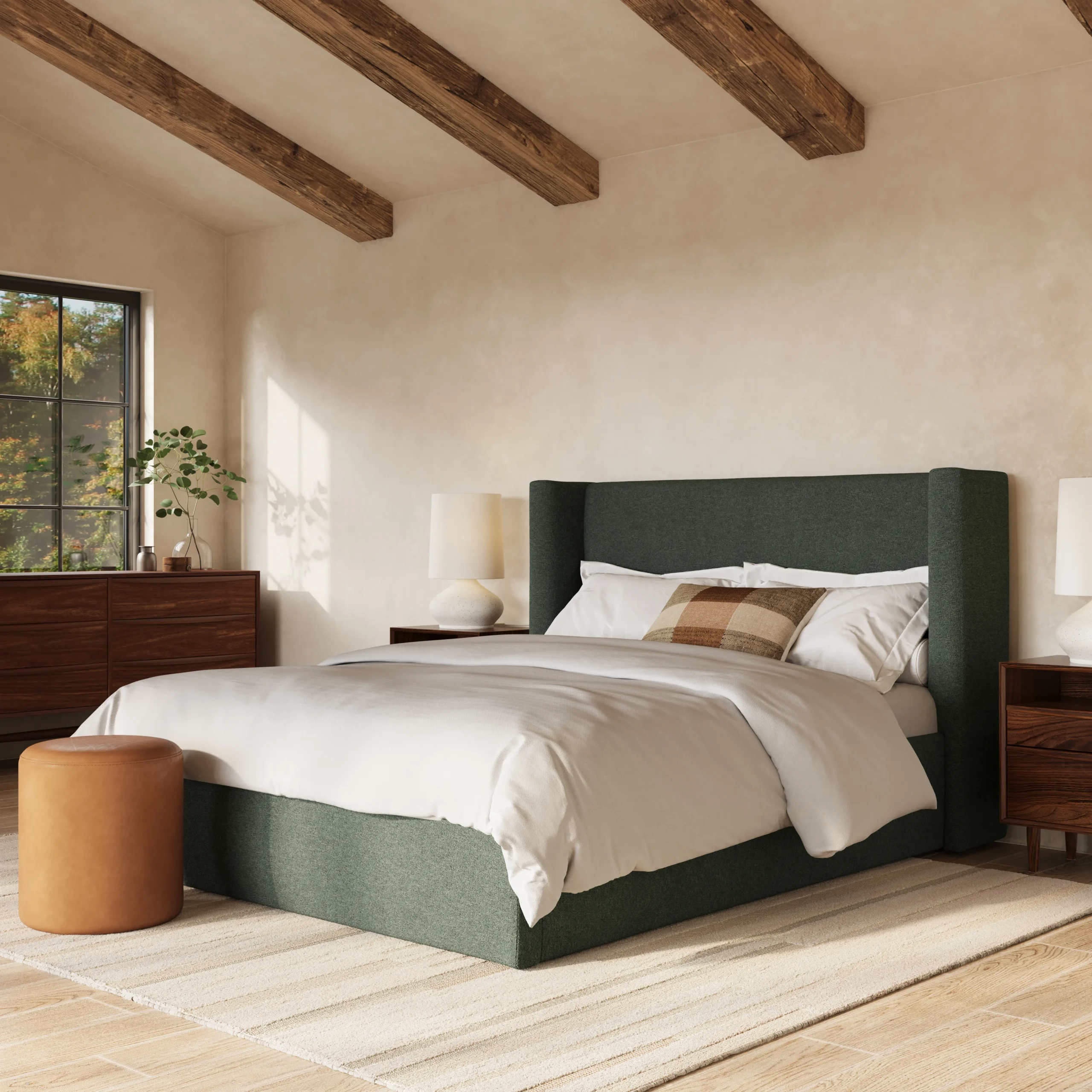 Calabri Queen Upholstered Bed - Green Wool Bouclé - Image 7