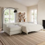 Vati 114_ Left Storage Sleeper Sectional - Natural Oak and Buckler Ivory