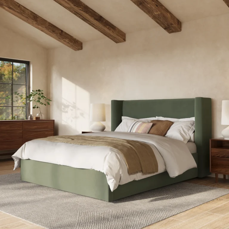 Calabri Queen Velvet Bed - Hale Fir Green