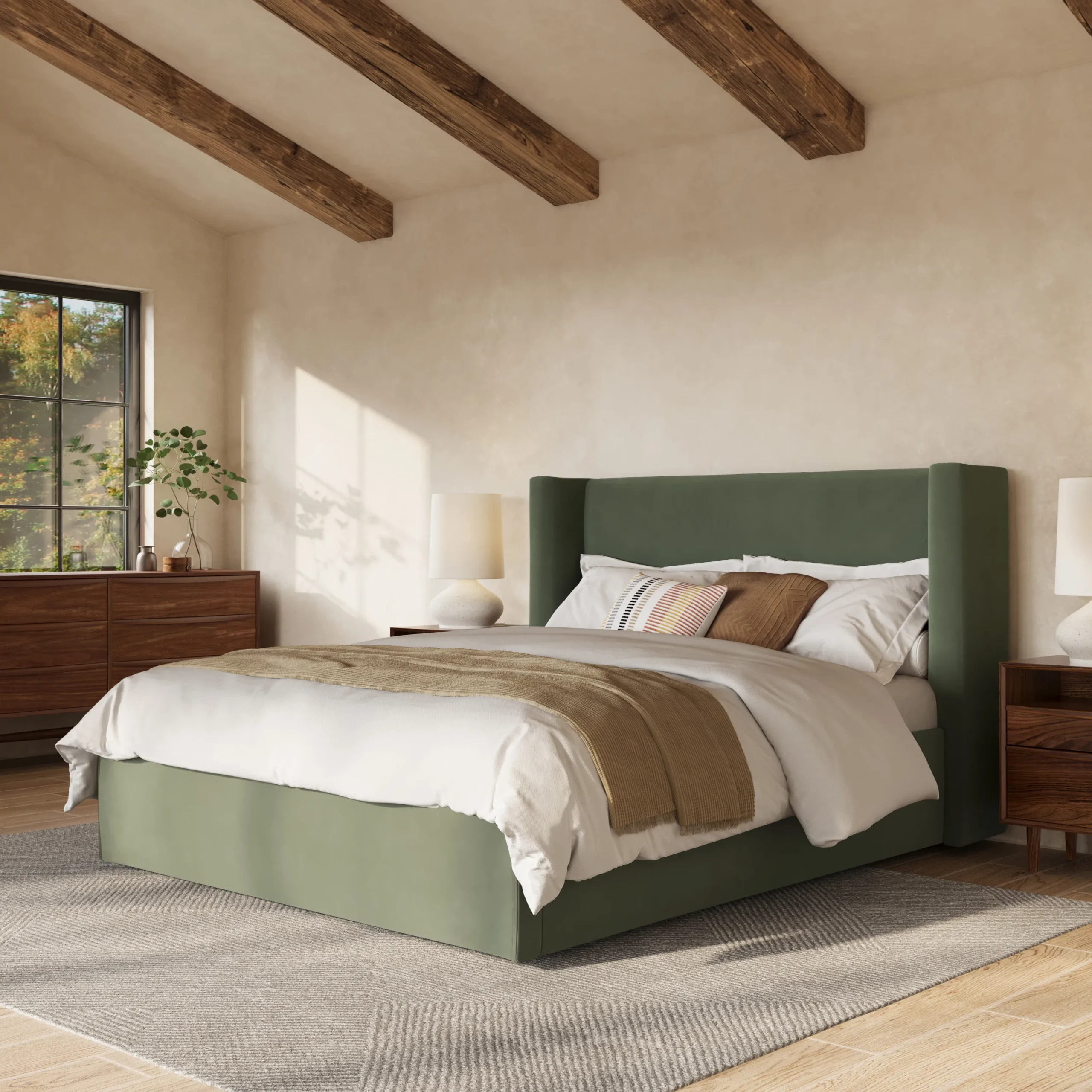 Calabri Queen Velvet Bed - Hale Fir Green