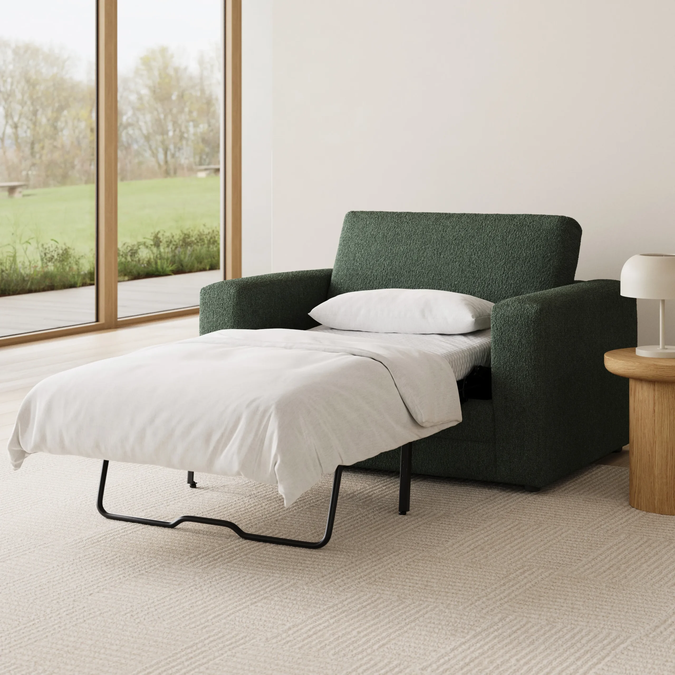 Riley 57.5_ Sleeper Chair - Green Wool Bouclé - Image 2