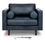 Sven 42_ Tufted Leather Lounge Chair - Oxford Blue
