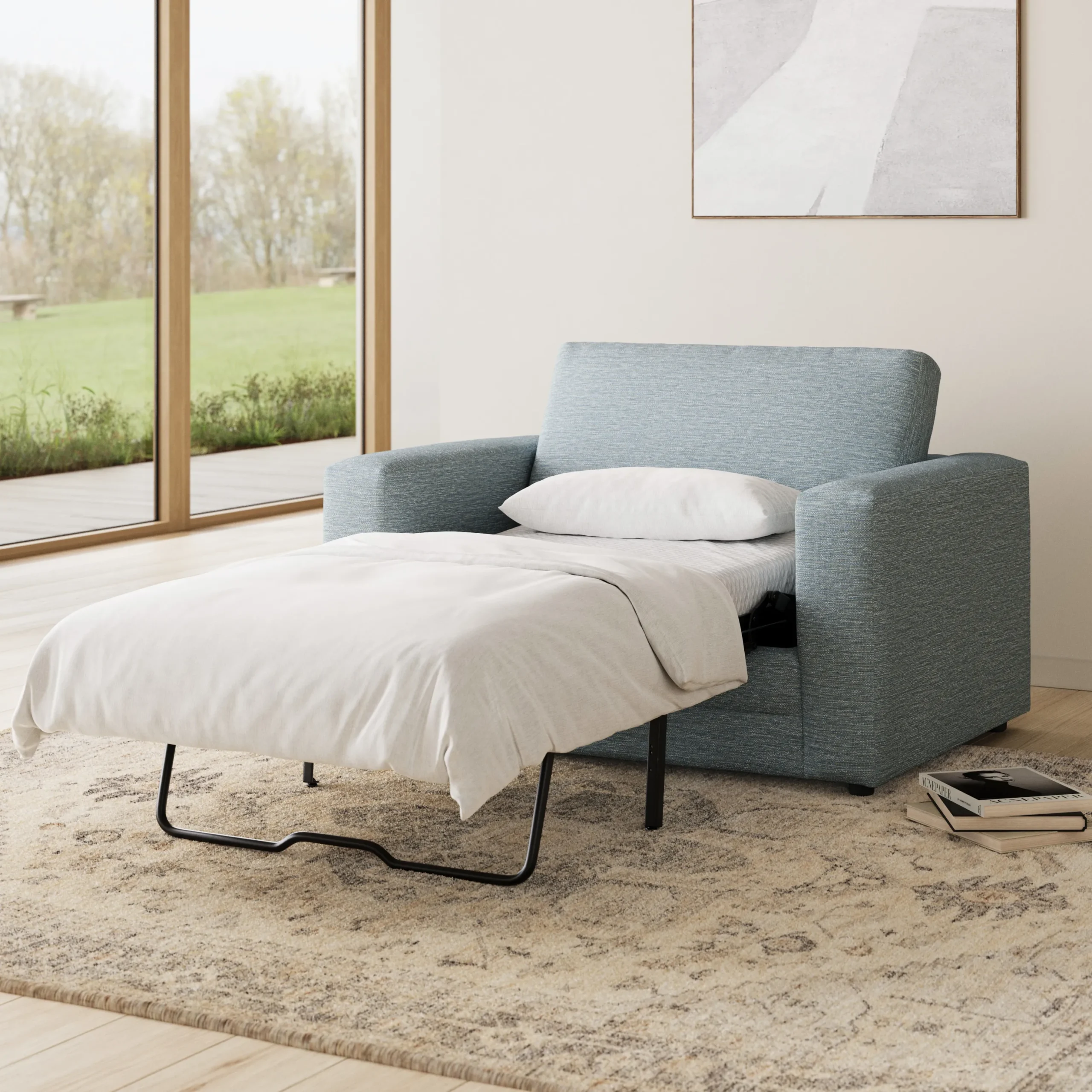 Riley 57.5_ Sleeper Chair - Silver Light Blue - Image 2