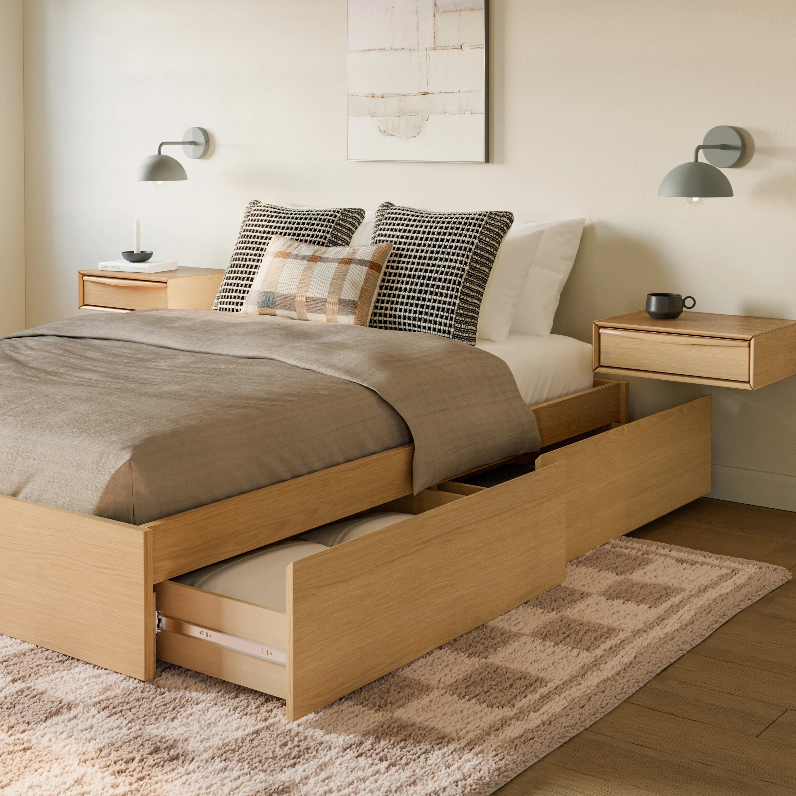 Leif Queen Platform Storage Bed - White Oak - Image 11