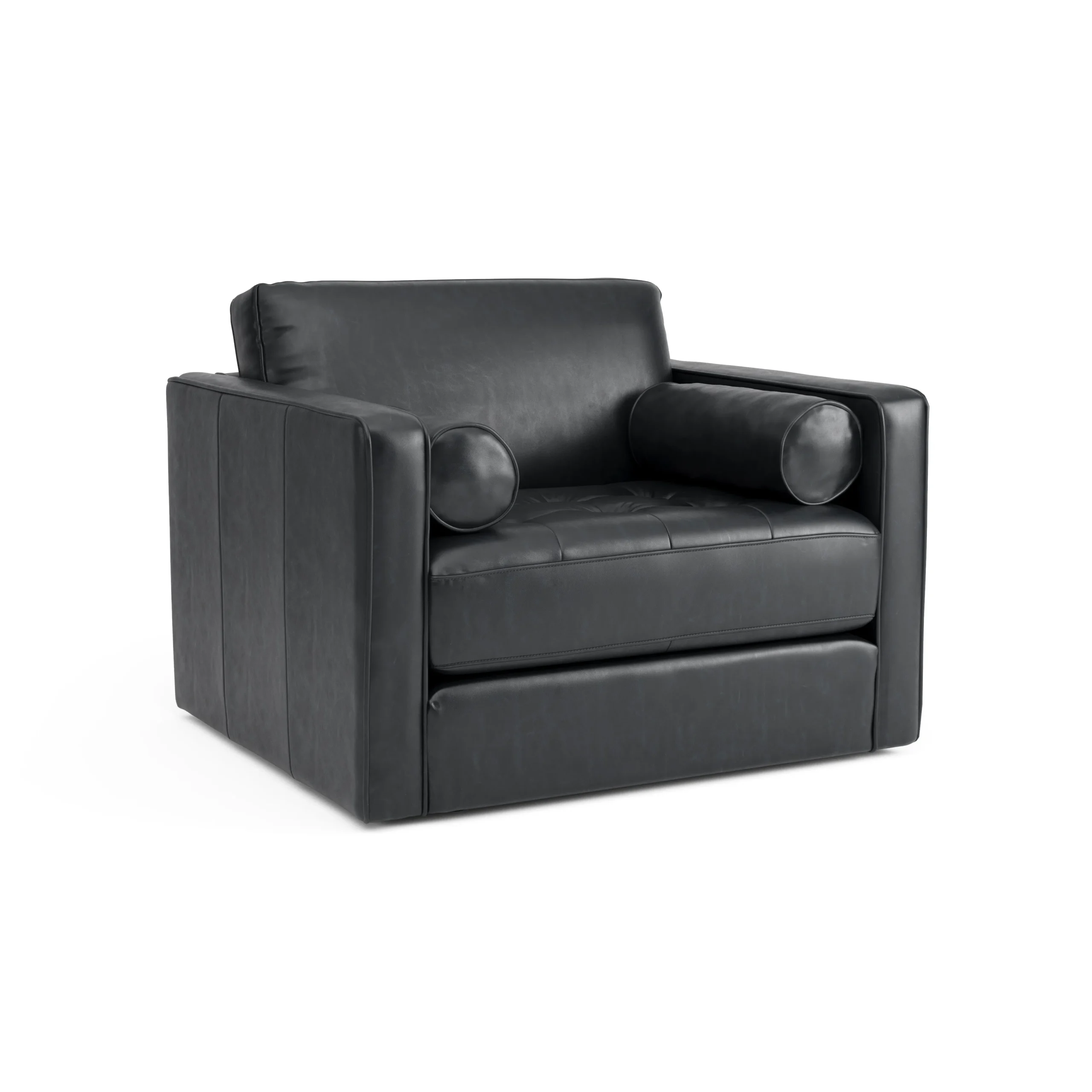 Sven 45.5_ Tufted Leather Sleeper Chair - Oxford Black - Image 3