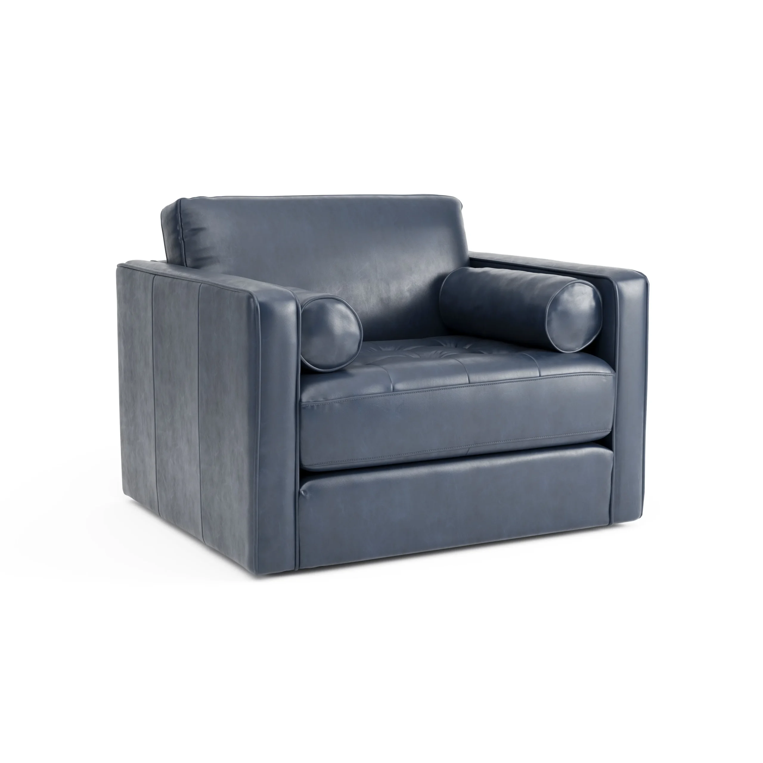 Sven 45.5_ Tufted Leather Sleeper Chair - Oxford Blue - Image 3