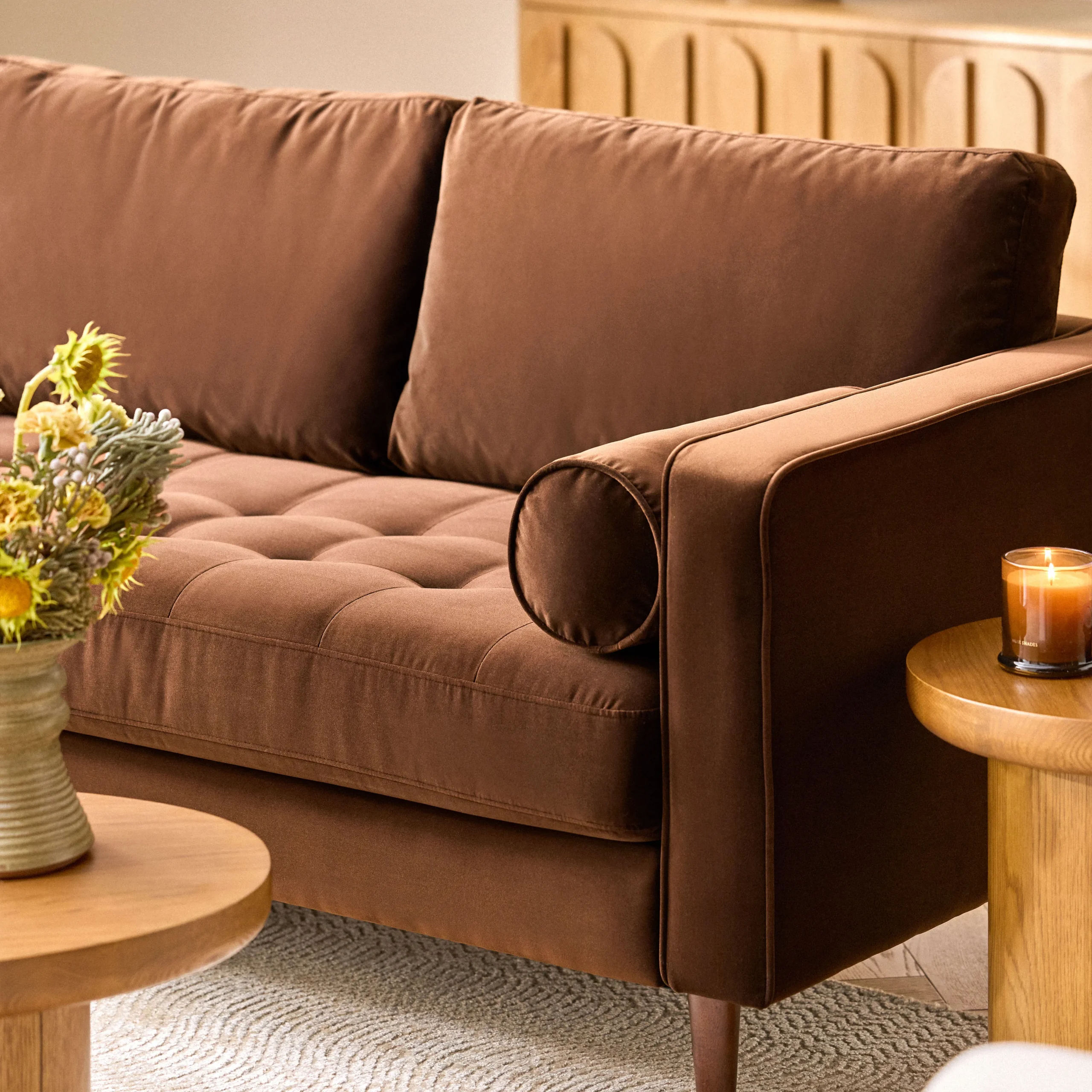 Sven 107_ Tufted Velvet Corner Sectional - Plush Pacific Brown - Image 4