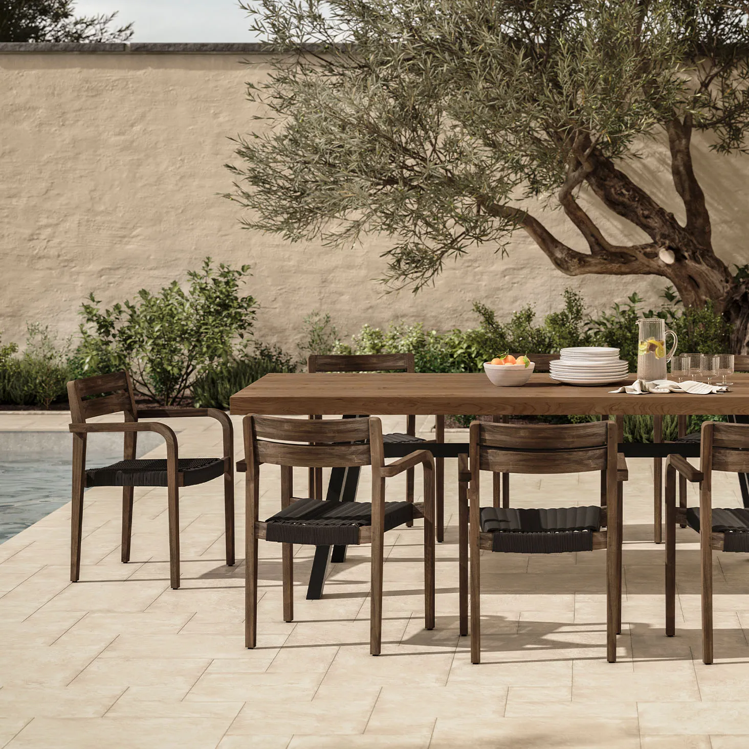 Reyes Outdoor Stackable Dining Armchair - Classic Brown - Image 10