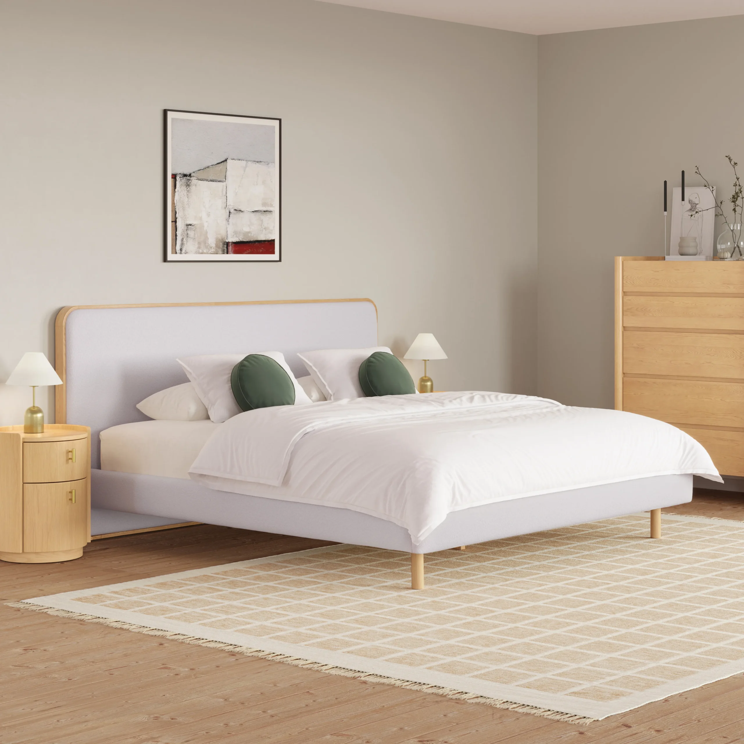 Bjorn King Upholstered Bed - White Oak and Ratine Ivory
