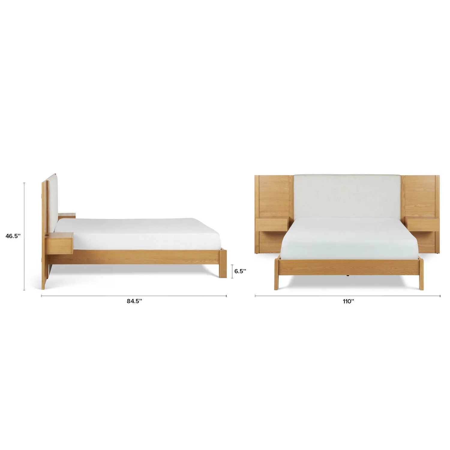 Cassie Queen Upholstered Bed with Nightstands - Natural Oak and Ivory Chenille - Image 5