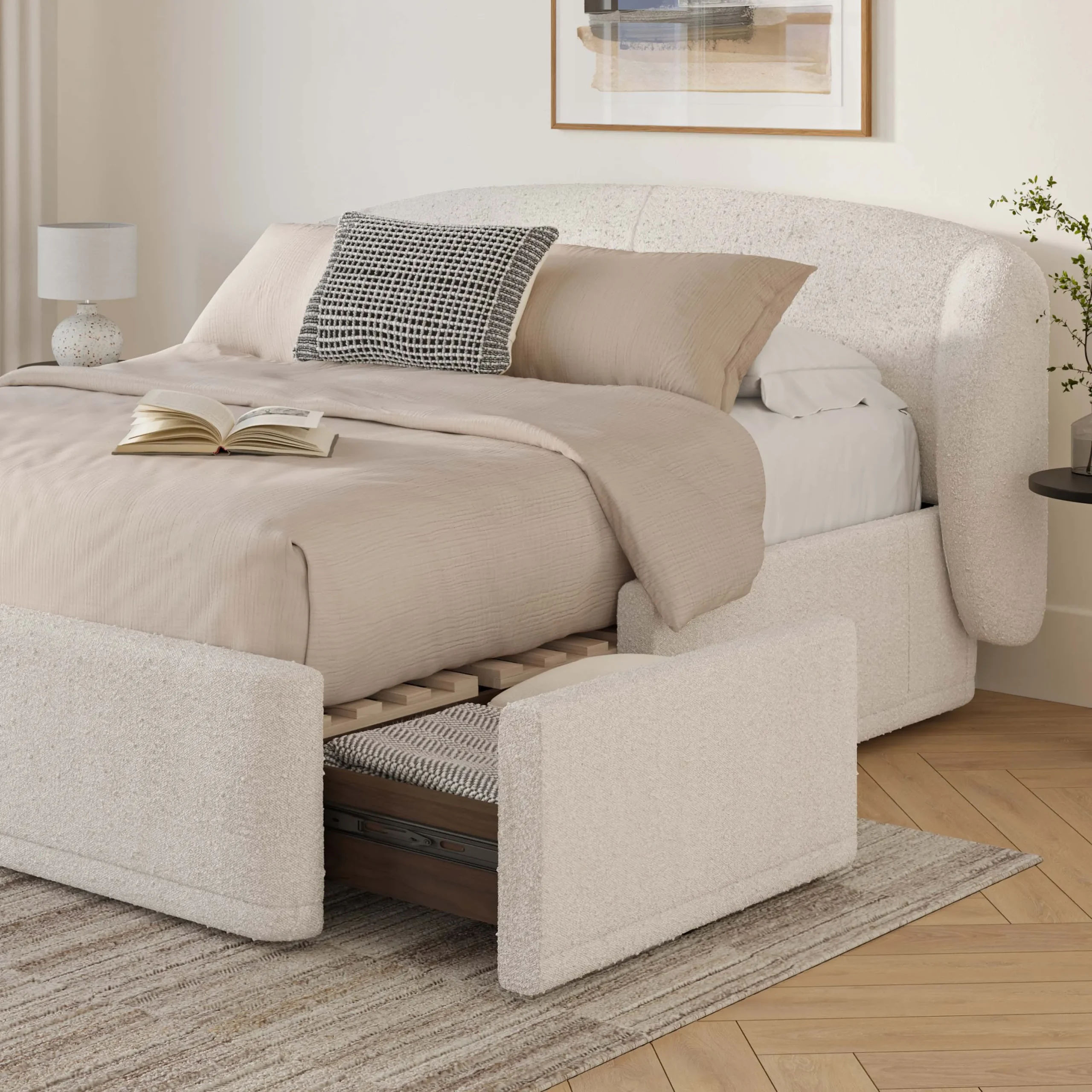 Kayra King Upholstered Storage Bed - Ivory Bouclé - Image 6