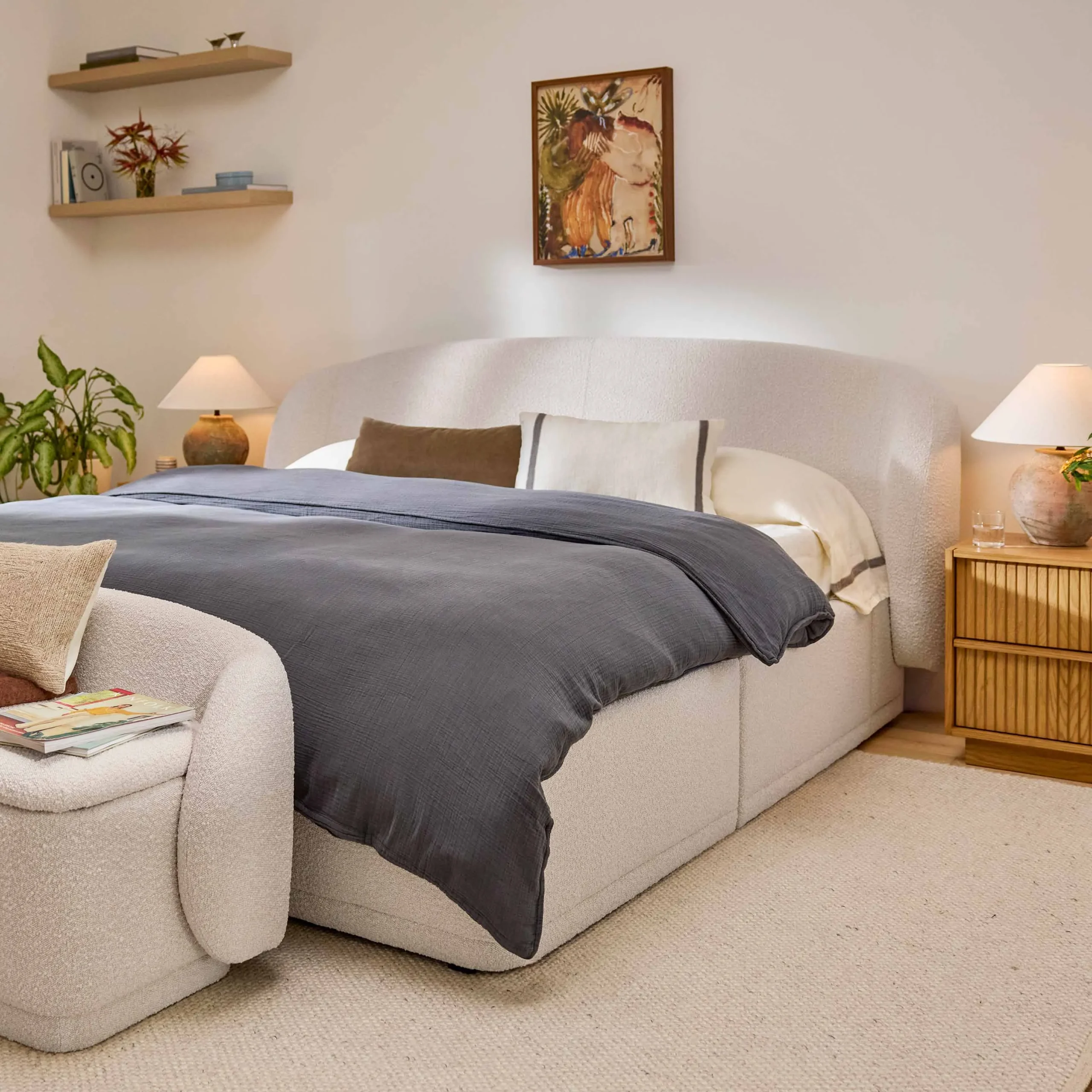 Kayra Queen Upholstered Storage Bed - Ivory Bouclé