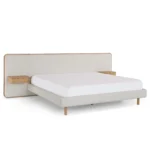 Bjorn King Upholstered Bed with Nightstands Set - White Oak and Ratine Ivory
