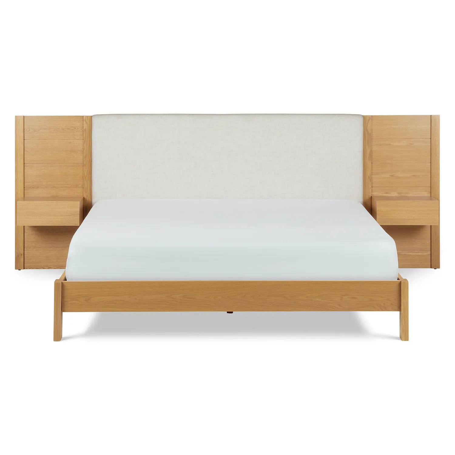 Cassie King Upholstered Bed with Nightstands - Natural Oak and Ivory Chenille - Image 18