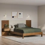 Cassie Queen Upholstered Bed with Nightstands - Smoked Oak and Taupe Chenille