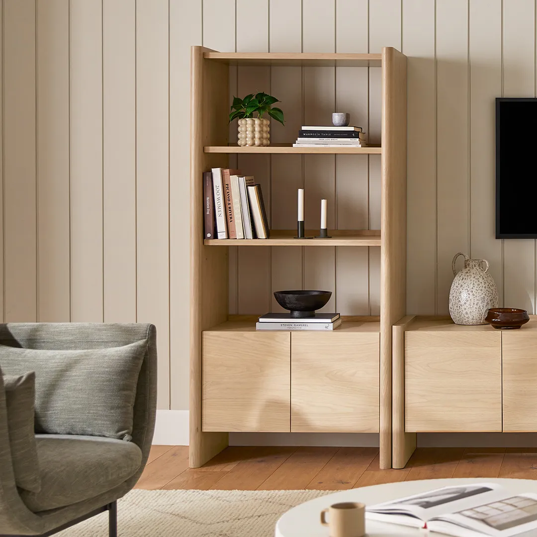 Torme 34_ Bookcase with Storage, Tall - White Oak - Image 6