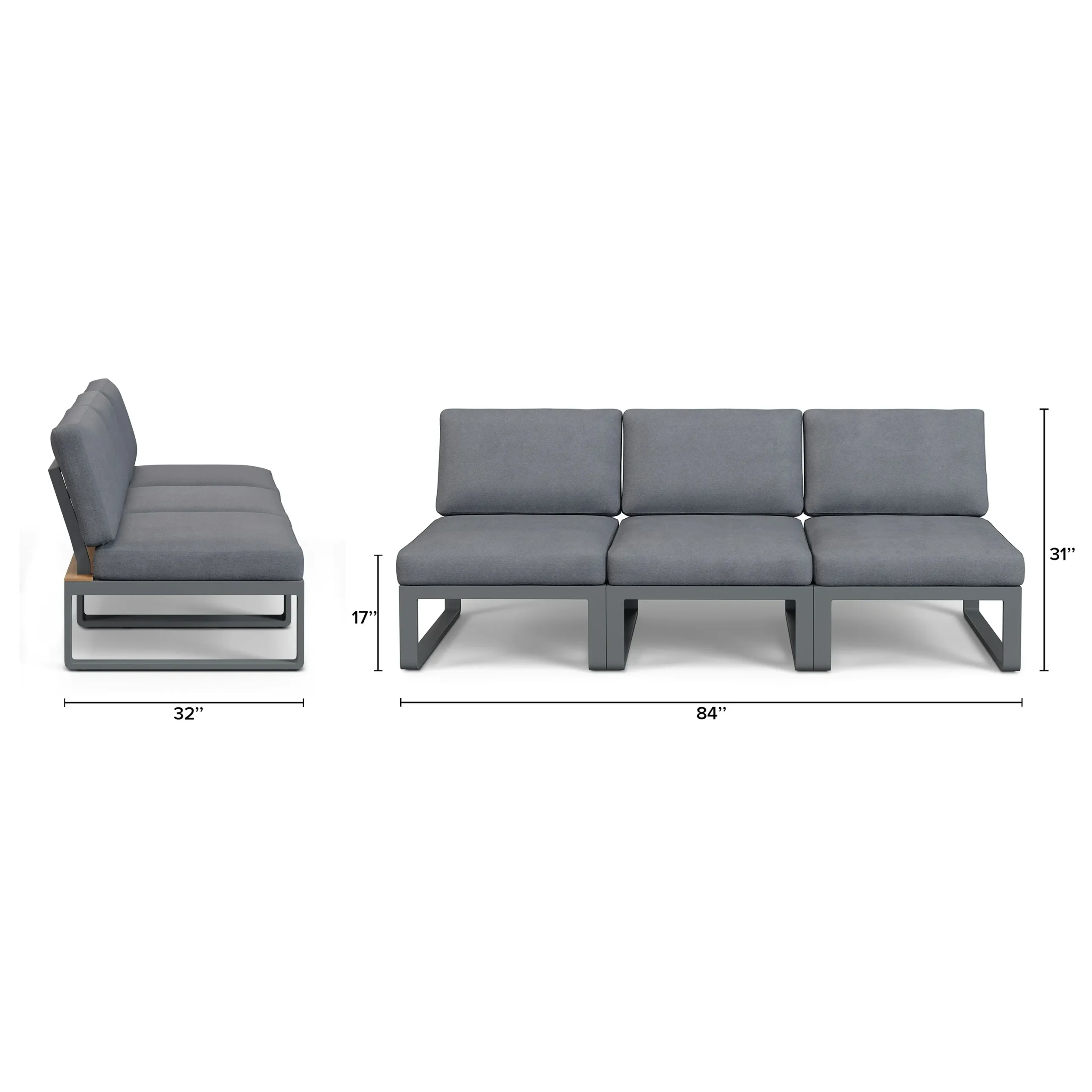 Kezia 84_ Outdoor Armless Modular Sofa - Whale Gray - Image 2