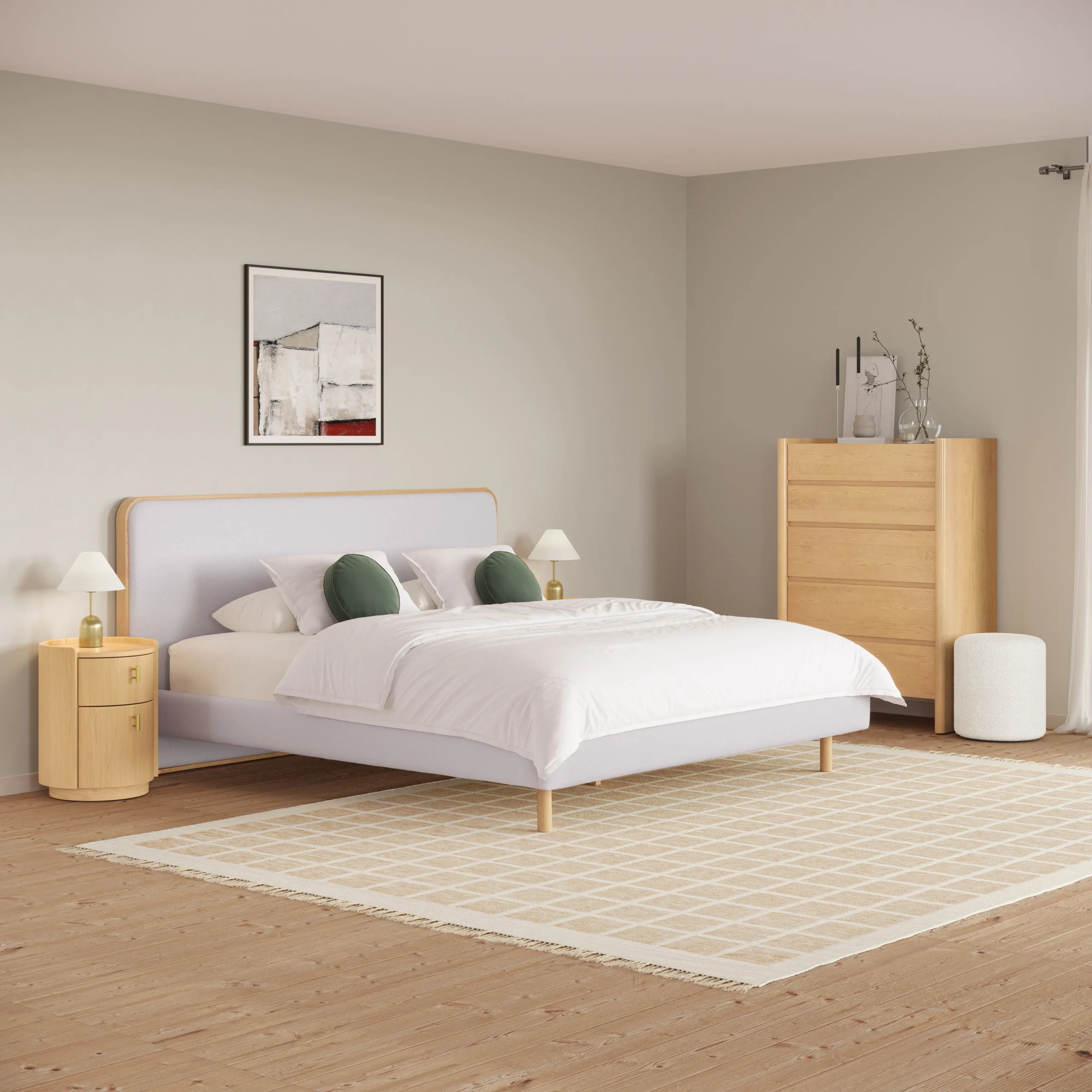 Bjorn King Upholstered Bed - White Oak and Ratine Ivory - Image 9