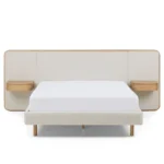 Bjorn Queen Upholstered Bed with Nightstands Set - White Oak and Ratine Ivory