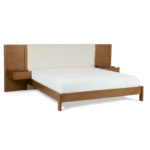 Cassie King Upholstered Bed with Nightstands - Smoked Oak and Taupe Chenille