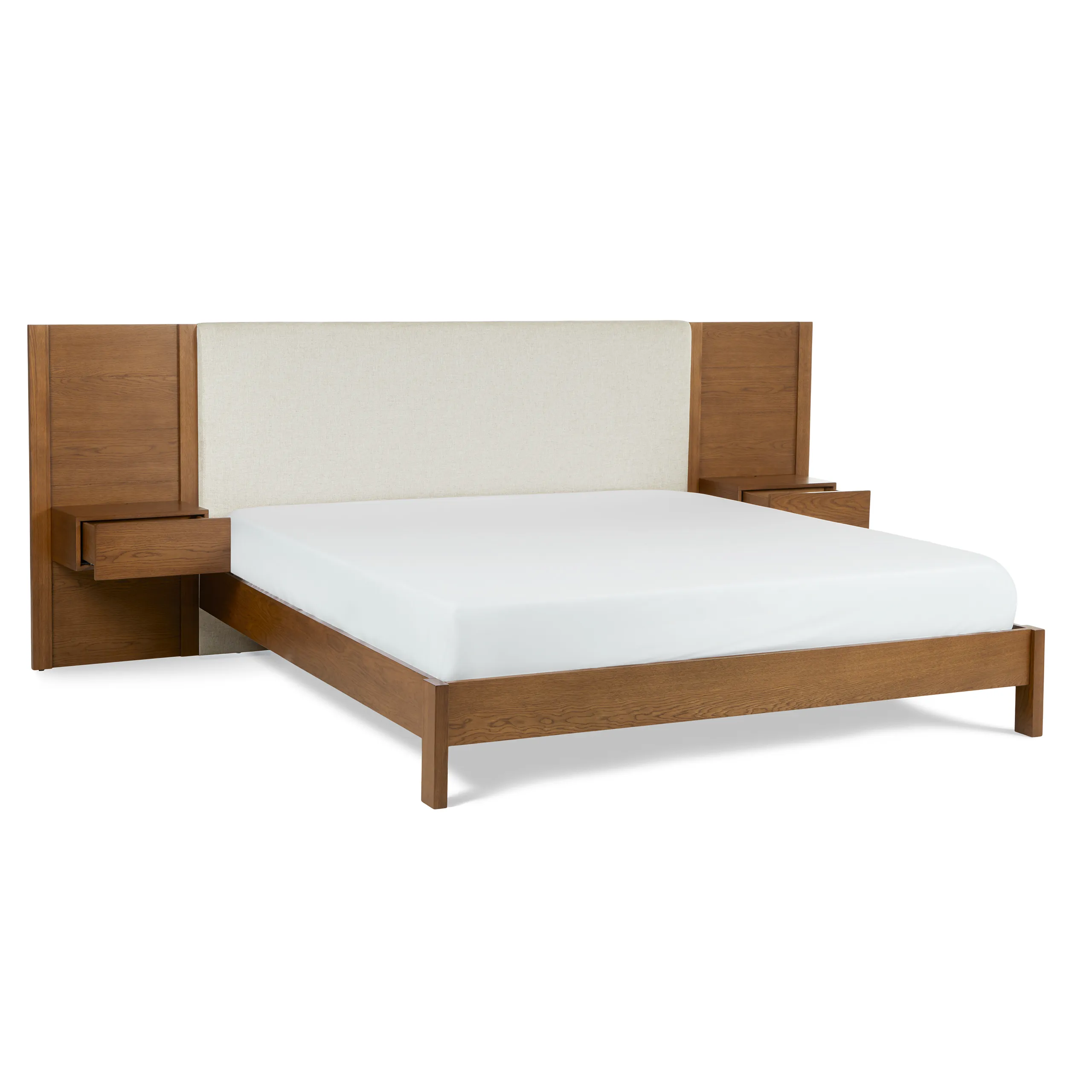 Cassie King Upholstered Bed with Nightstands - Smoked Oak and Taupe Chenille - Image 15