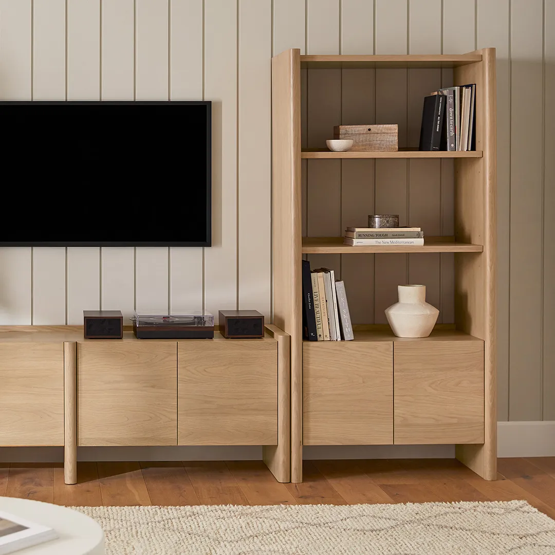 Torme 34_ Bookcase with Storage, Tall - White Oak - Image 7