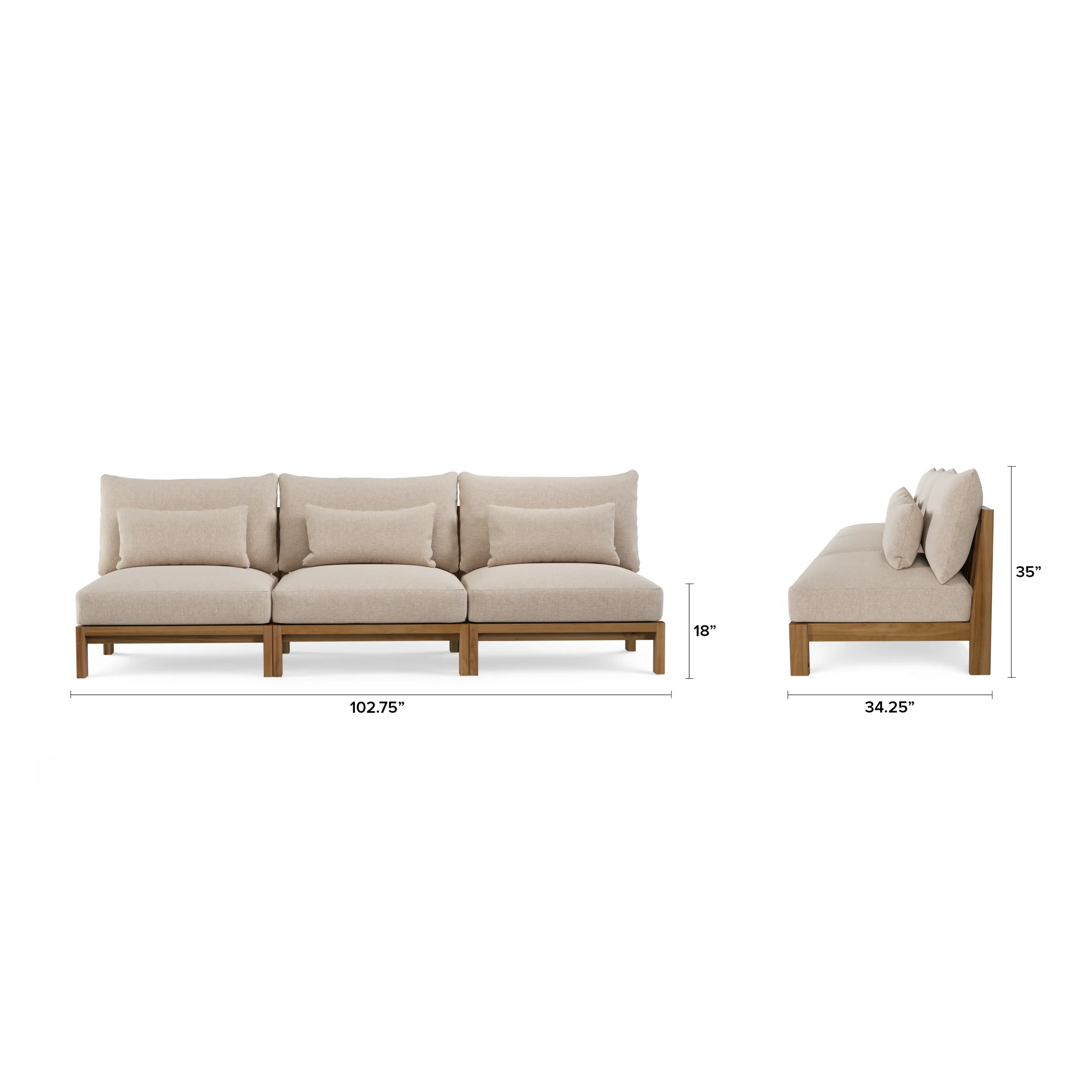 Cove 102.75_ Outdoor Armless Modular Sofa - Basket Beige - Image 3