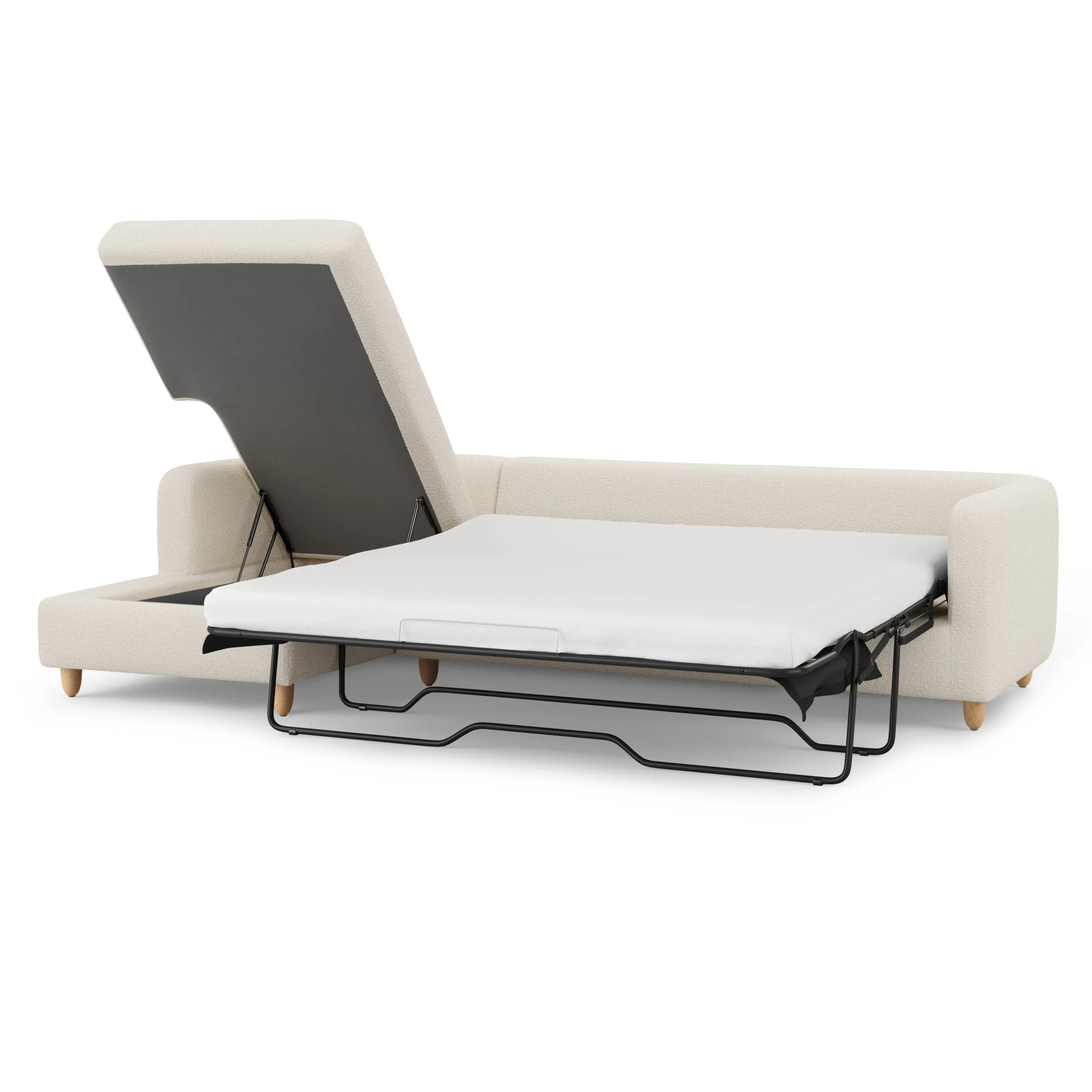 Vati 114_ Left Storage Sleeper Sectional - Natural Oak and Ivory Wool Bouclé - Image 14