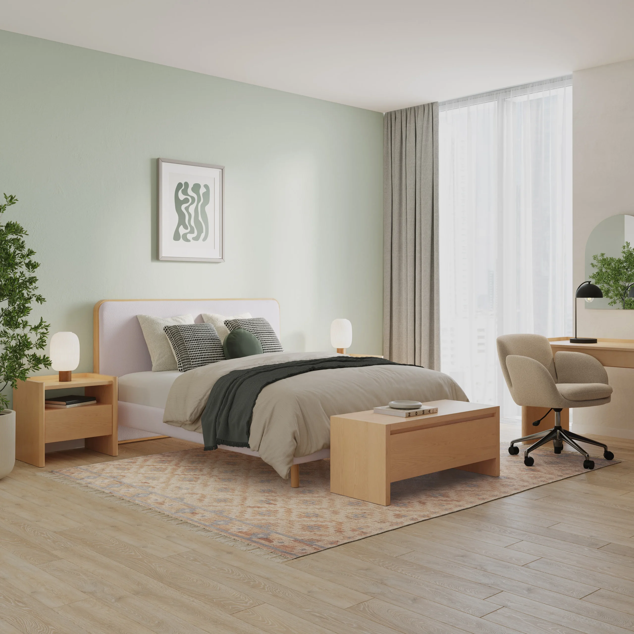 Bjorn Queen Upholstered Bed - White Oak and Ratine Ivory