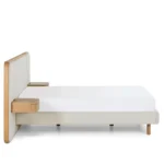 Bjorn Queen Upholstered Bed with Nightstands Set - White Oak and Ratine Ivory