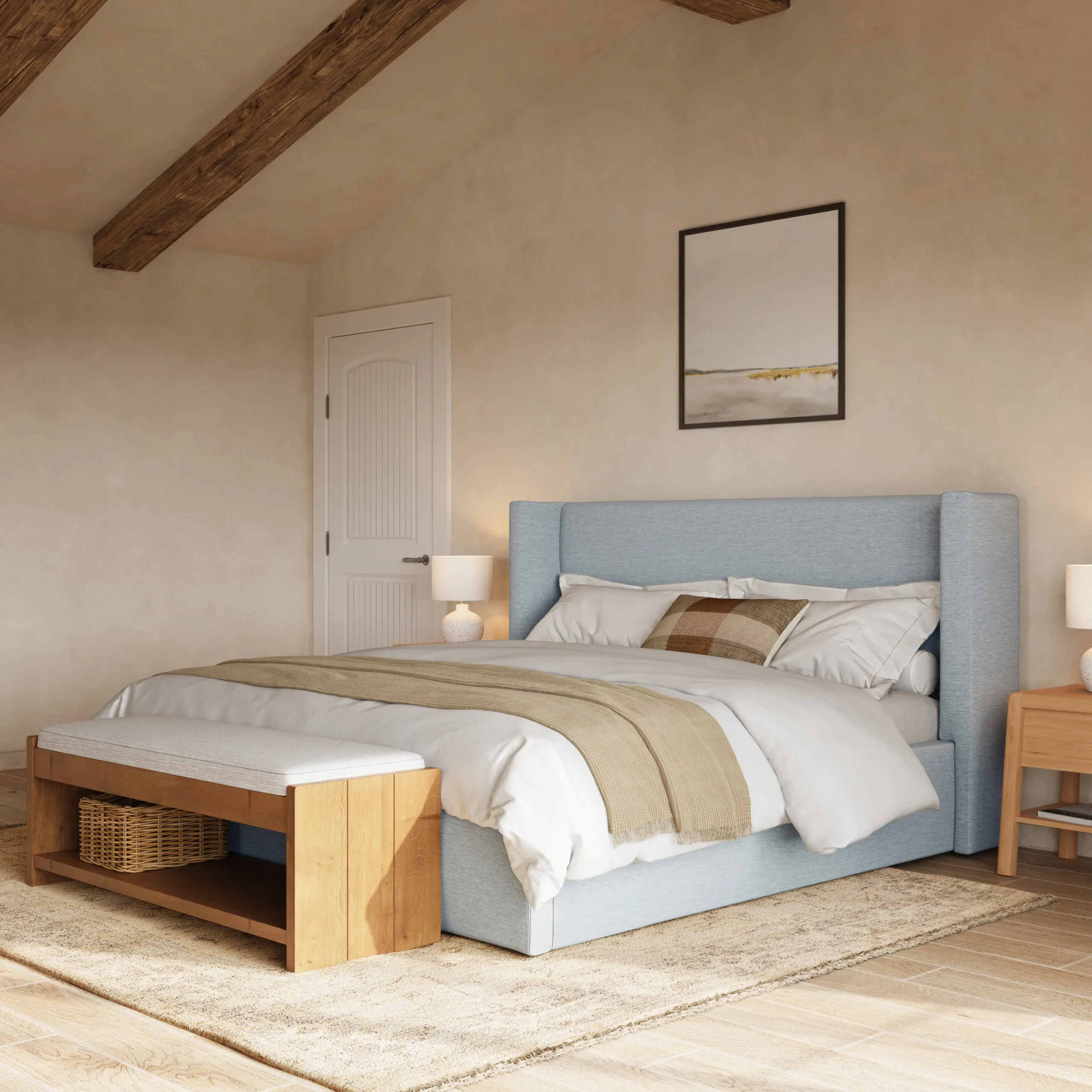 Calabri King Upholstered Bed - Silver Light Blue